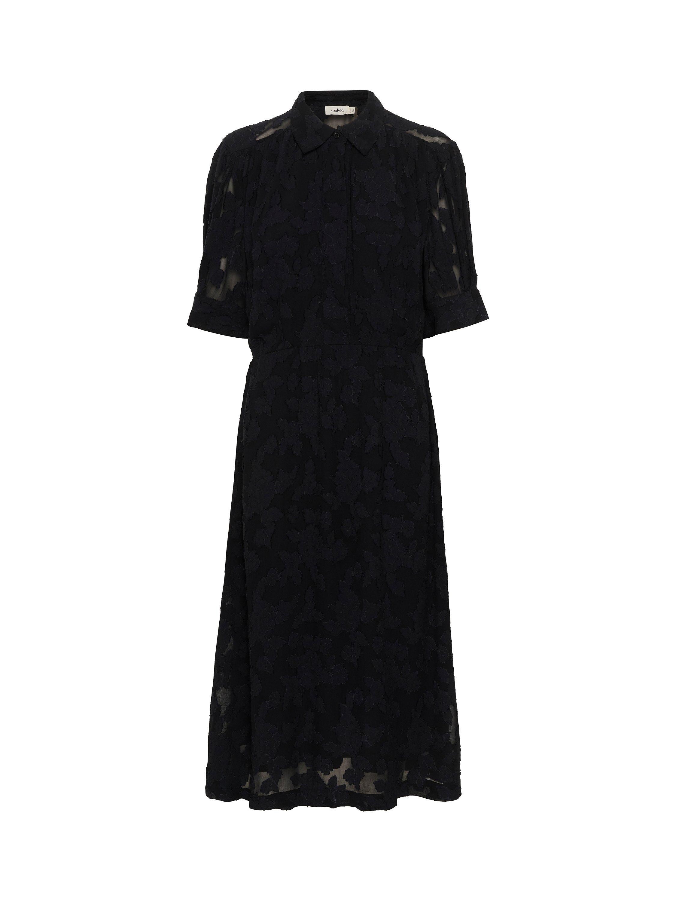 Product image 4 of 5, which shows Soaked In Luxury Felisia Sheer Floral Jacquard Dress, Black, XS