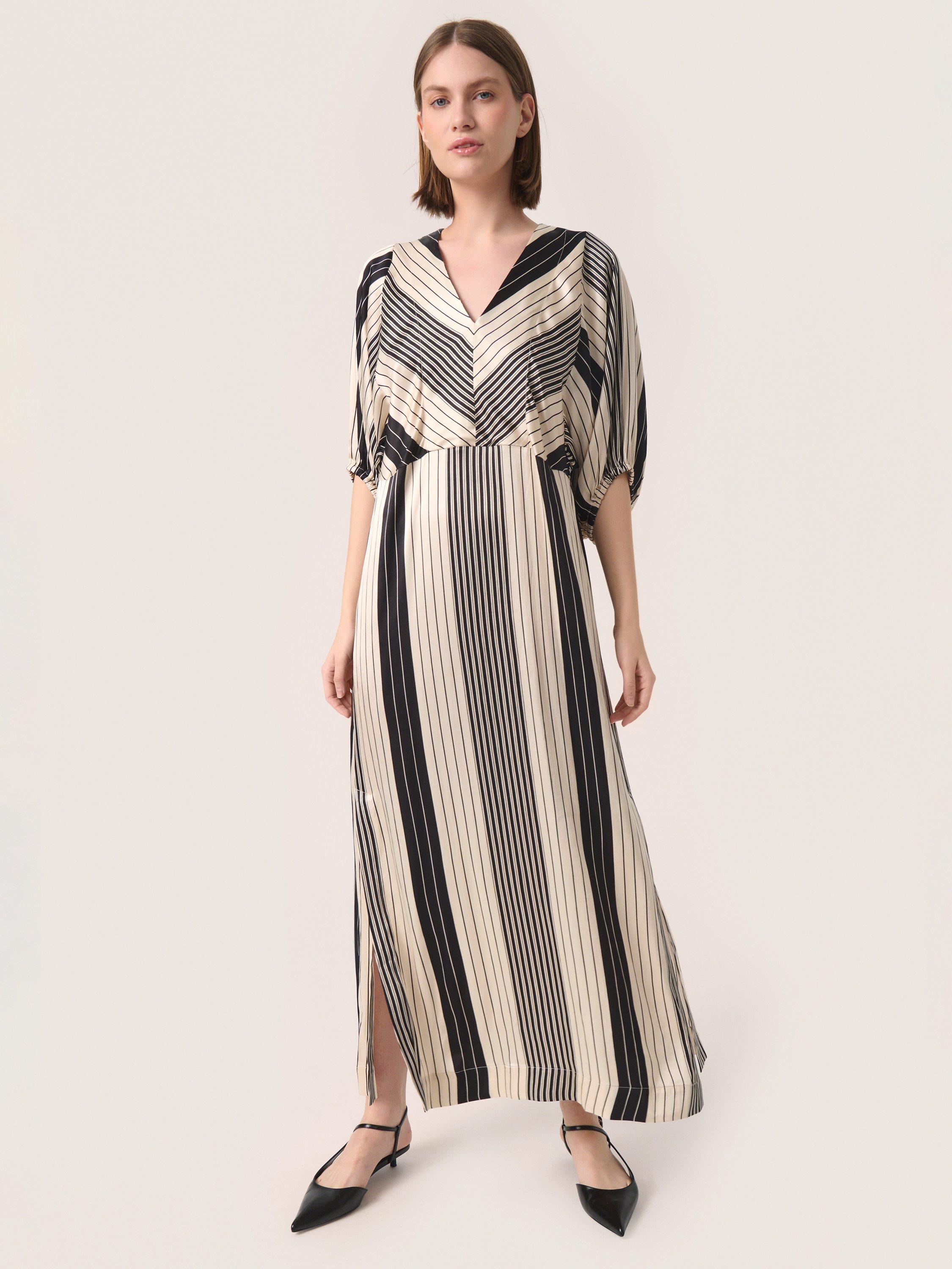 Soaked In Luxury Sendai Stripe Midi Dress Black Cream