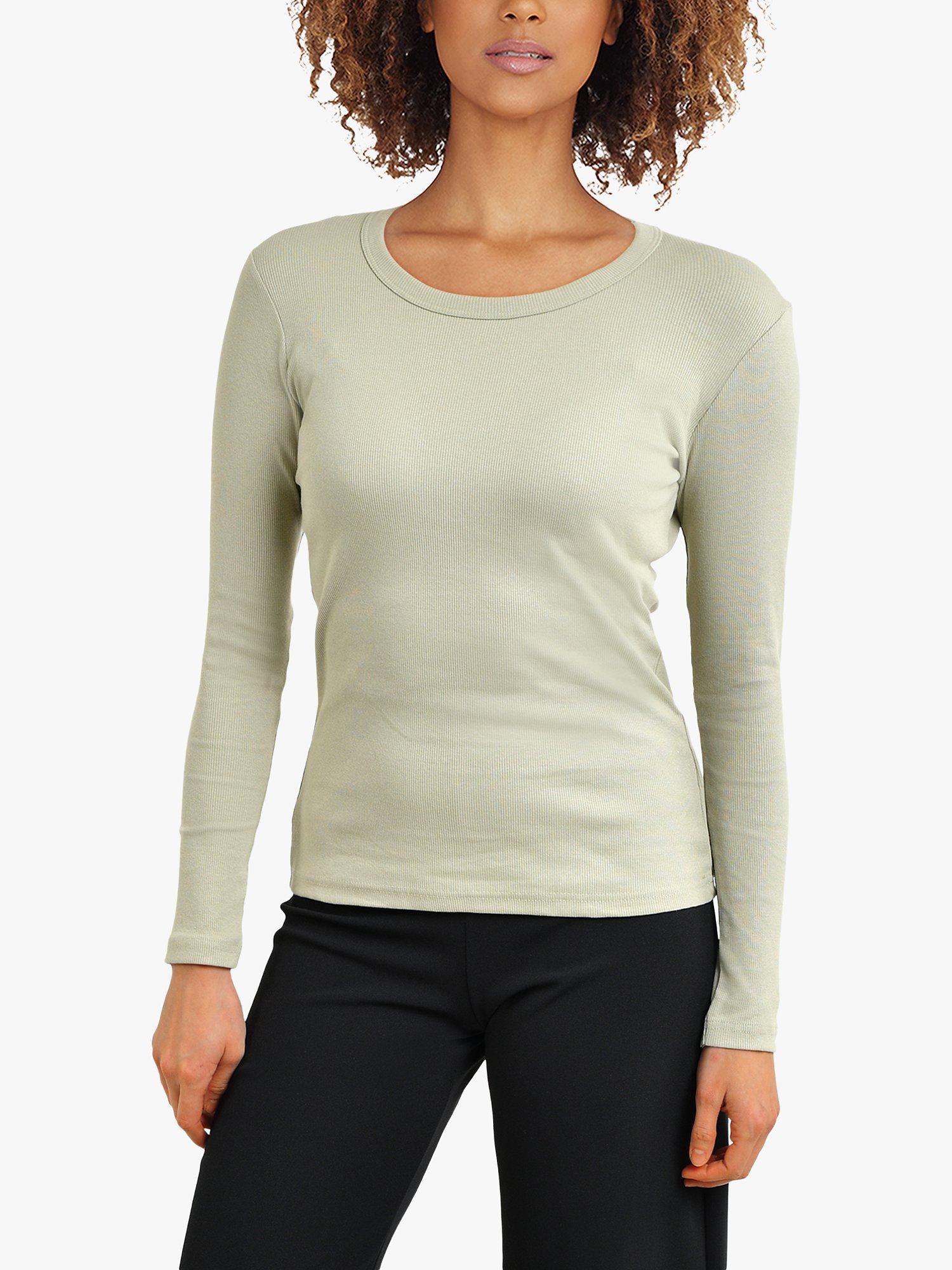 Product image 1 of 4, which shows Sisters Point Eike Slim Fit Ribbed Top, Light Khaki, XS
