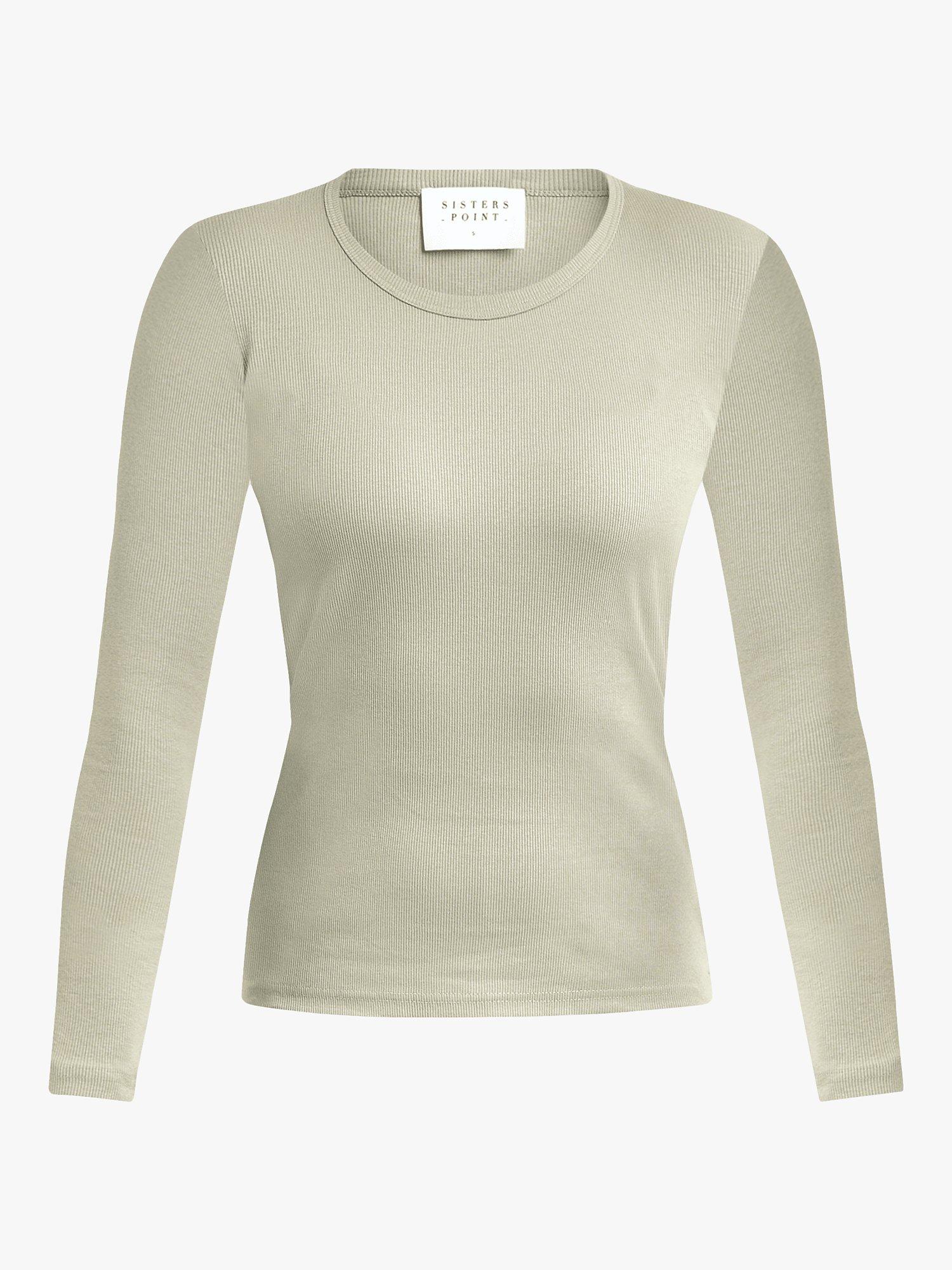 Product image 3 of 4, which shows Sisters Point Eike Slim Fit Ribbed Top, Light Khaki, XS