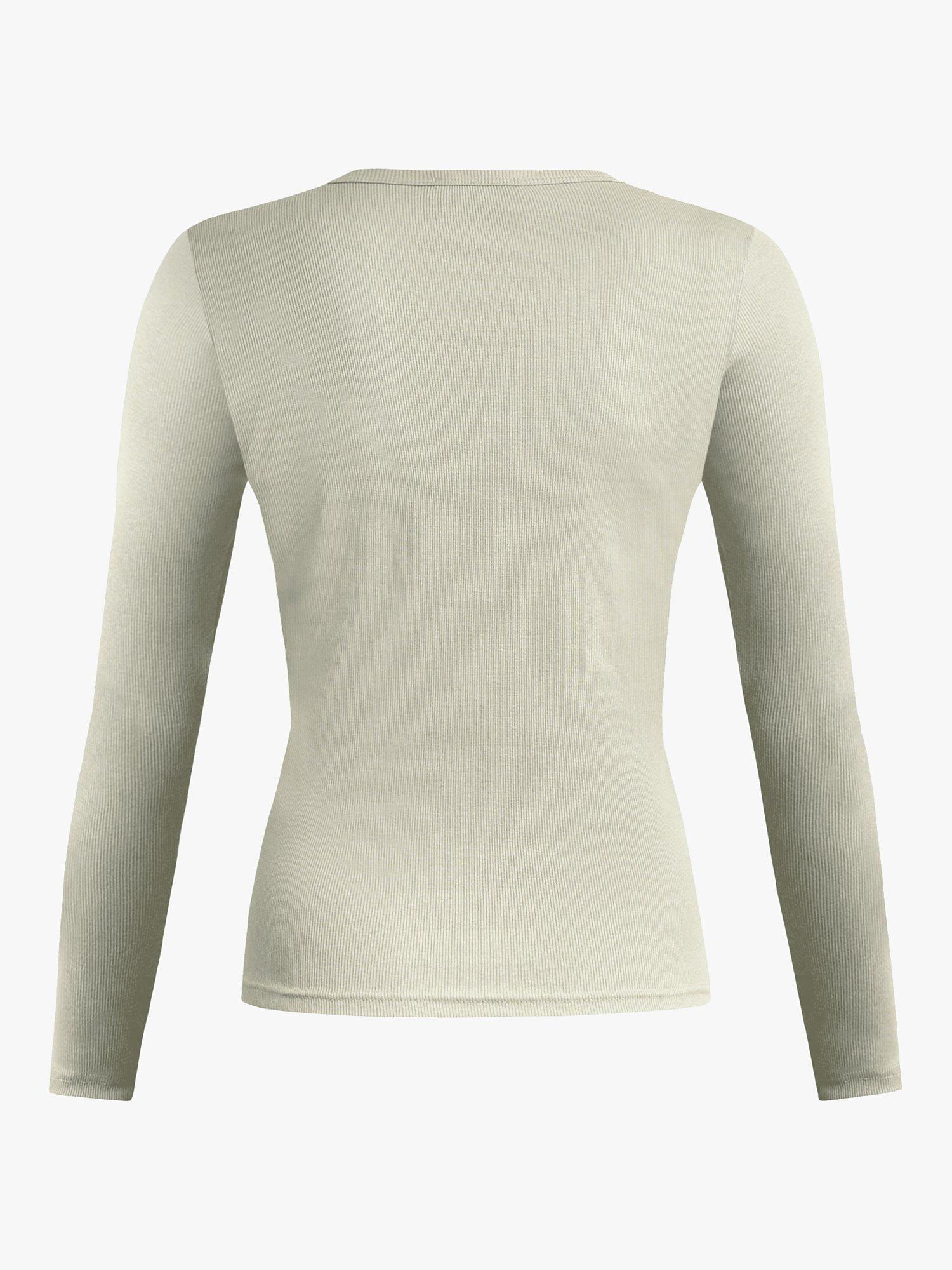 Product image 4 of 4, which shows Sisters Point Eike Slim Fit Ribbed Top, Light Khaki, XS