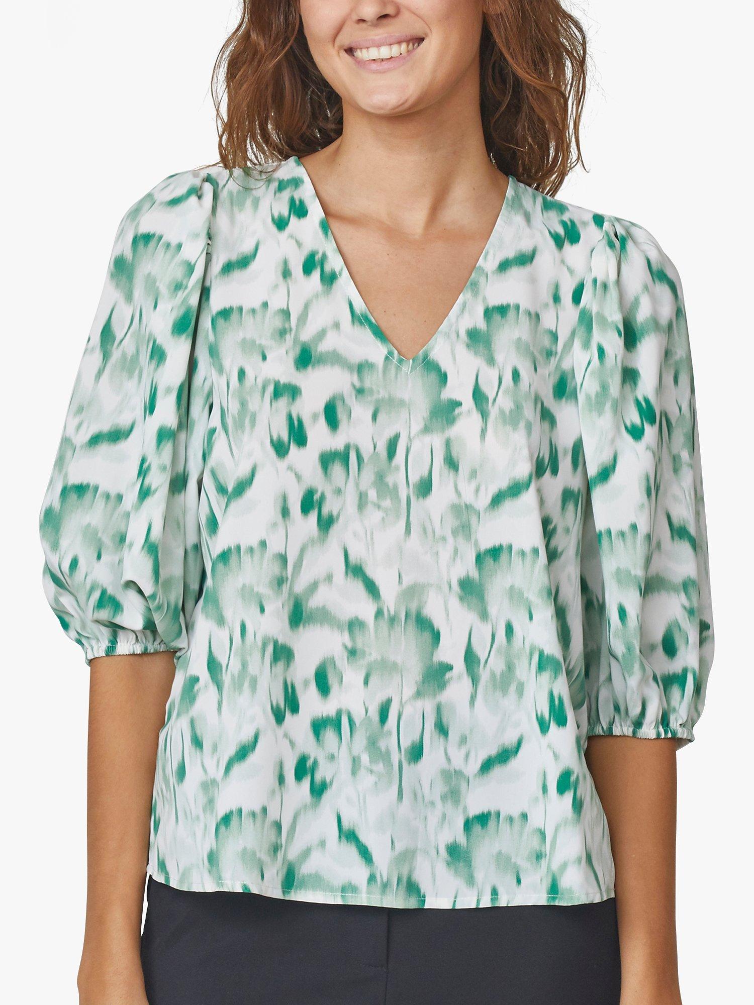 Product image 1 of 4, which shows Sisters Point Ventia Abstract Floral Top, Green/White, XS