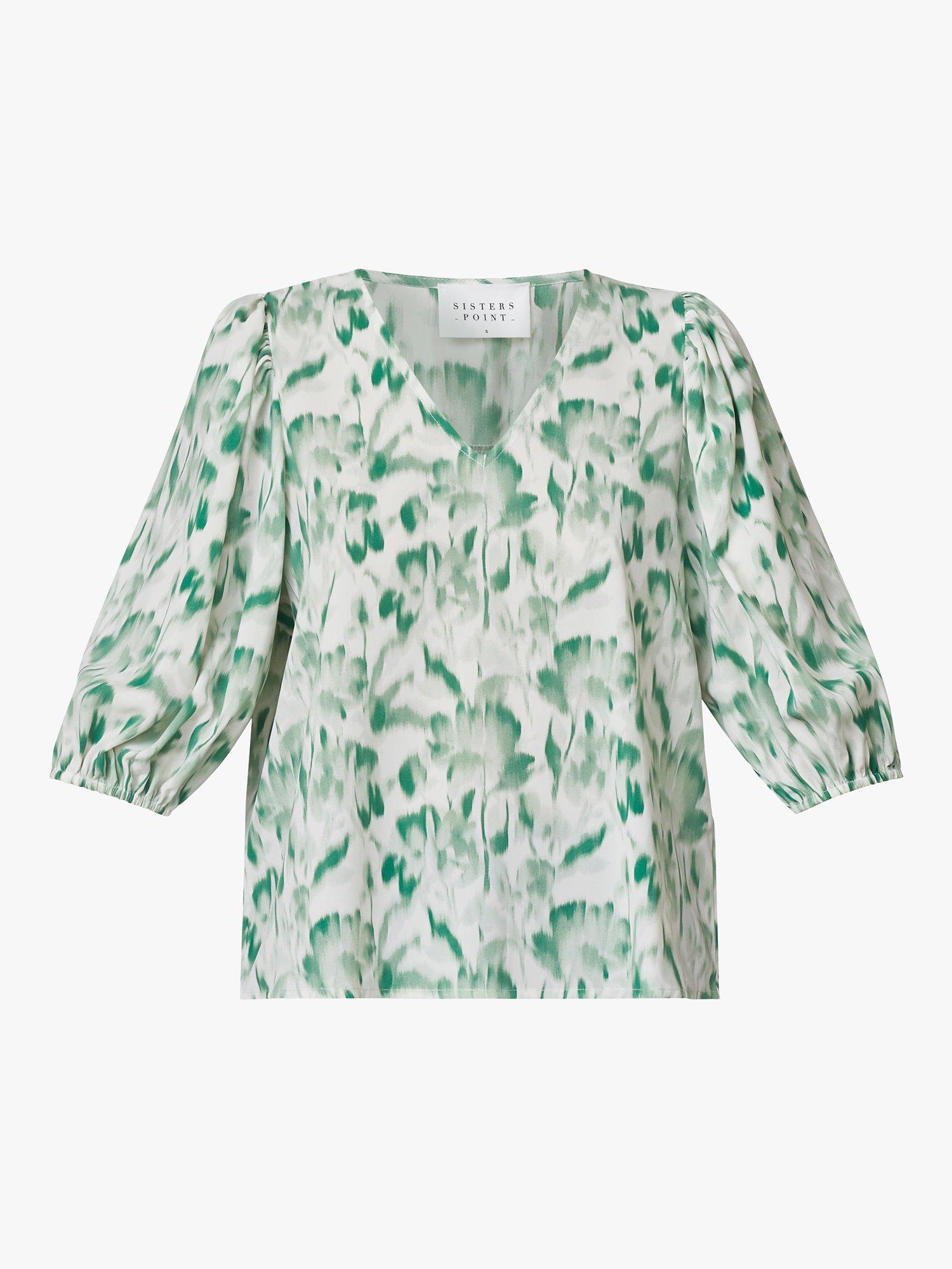 Product image 3 of 4, which shows Sisters Point Ventia Abstract Floral Top, Green/White, XS