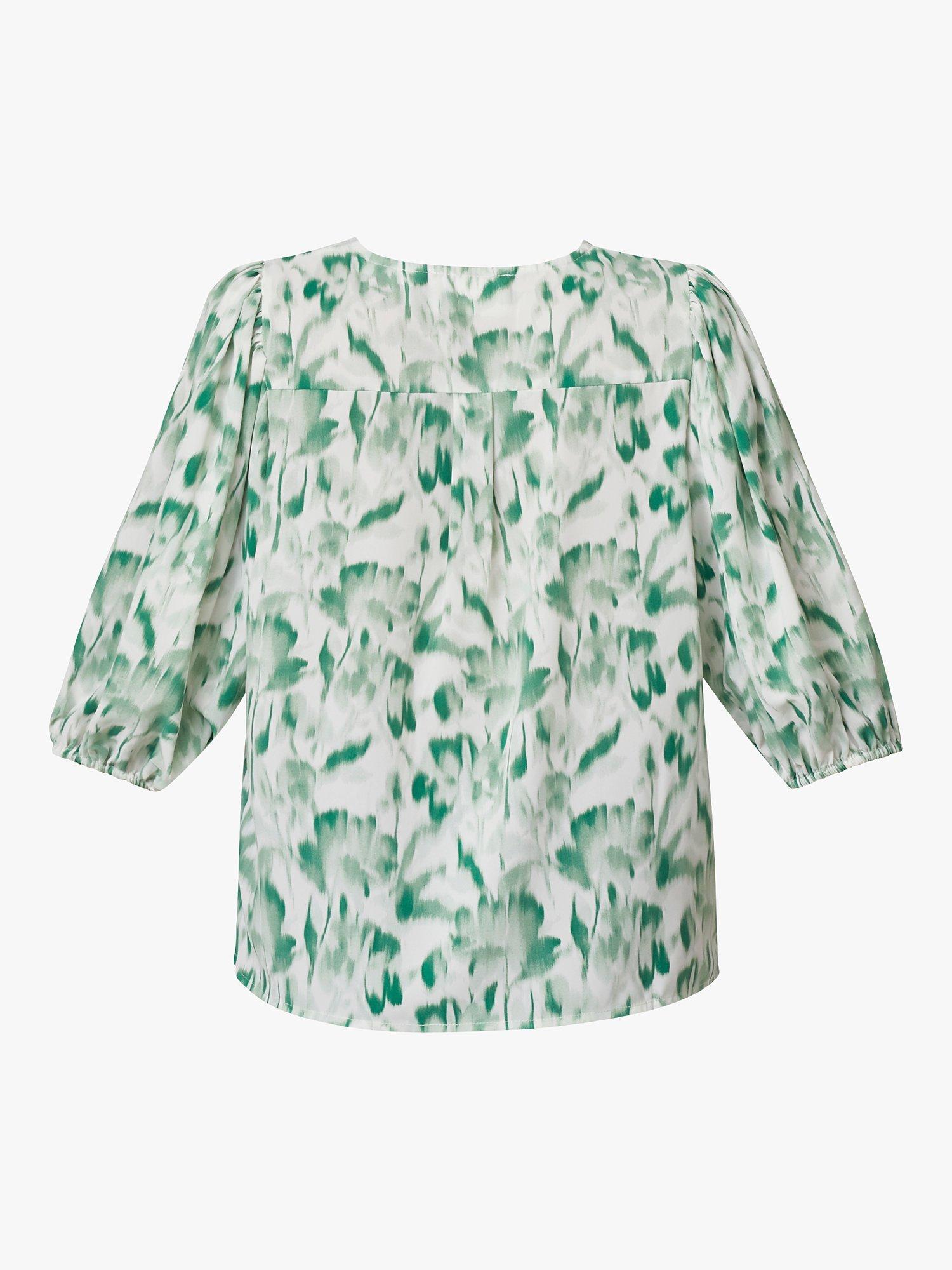 Product image 4 of 4, which shows Sisters Point Ventia Abstract Floral Top, Green/White, XS