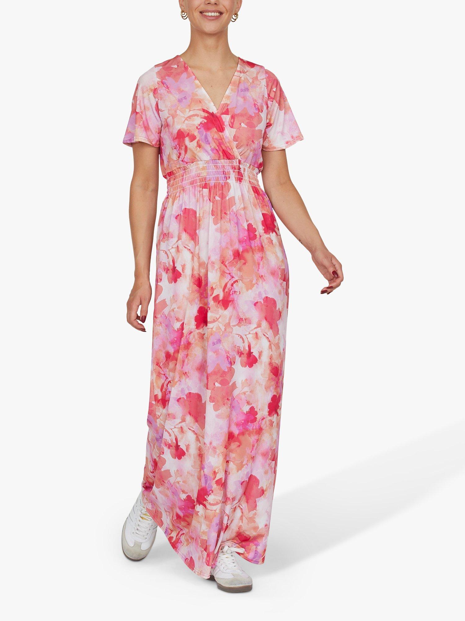 Product image 1 of 4, which shows Sisters Point Giji V-Neck Maxi Dress, Pink/Multi, XS