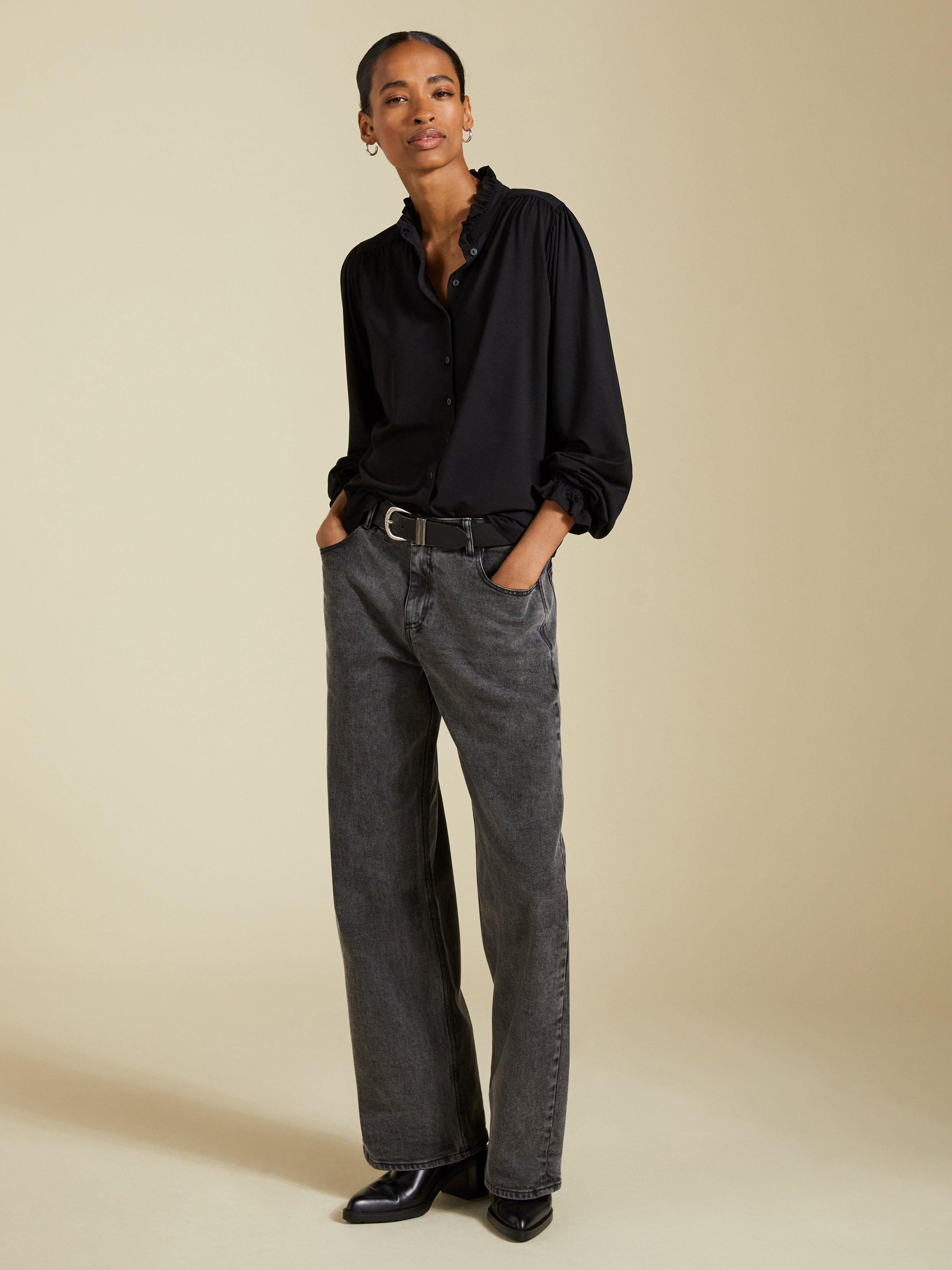 Product image 2 of 5, which shows Baukjen Sima Frill Detail Blouse, Caviar Black, 6