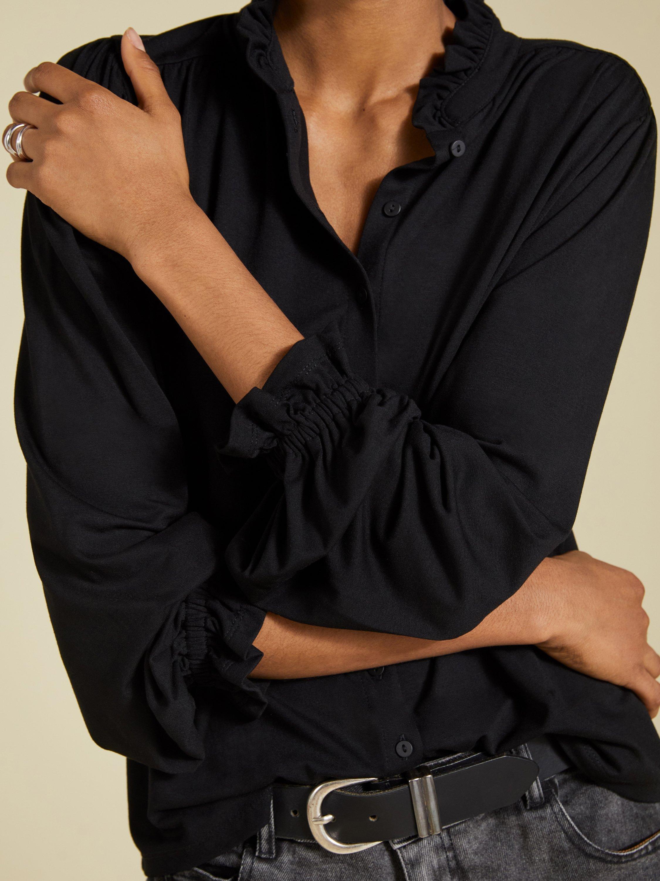 Product image 3 of 5, which shows Baukjen Sima Frill Detail Blouse, Caviar Black, 6