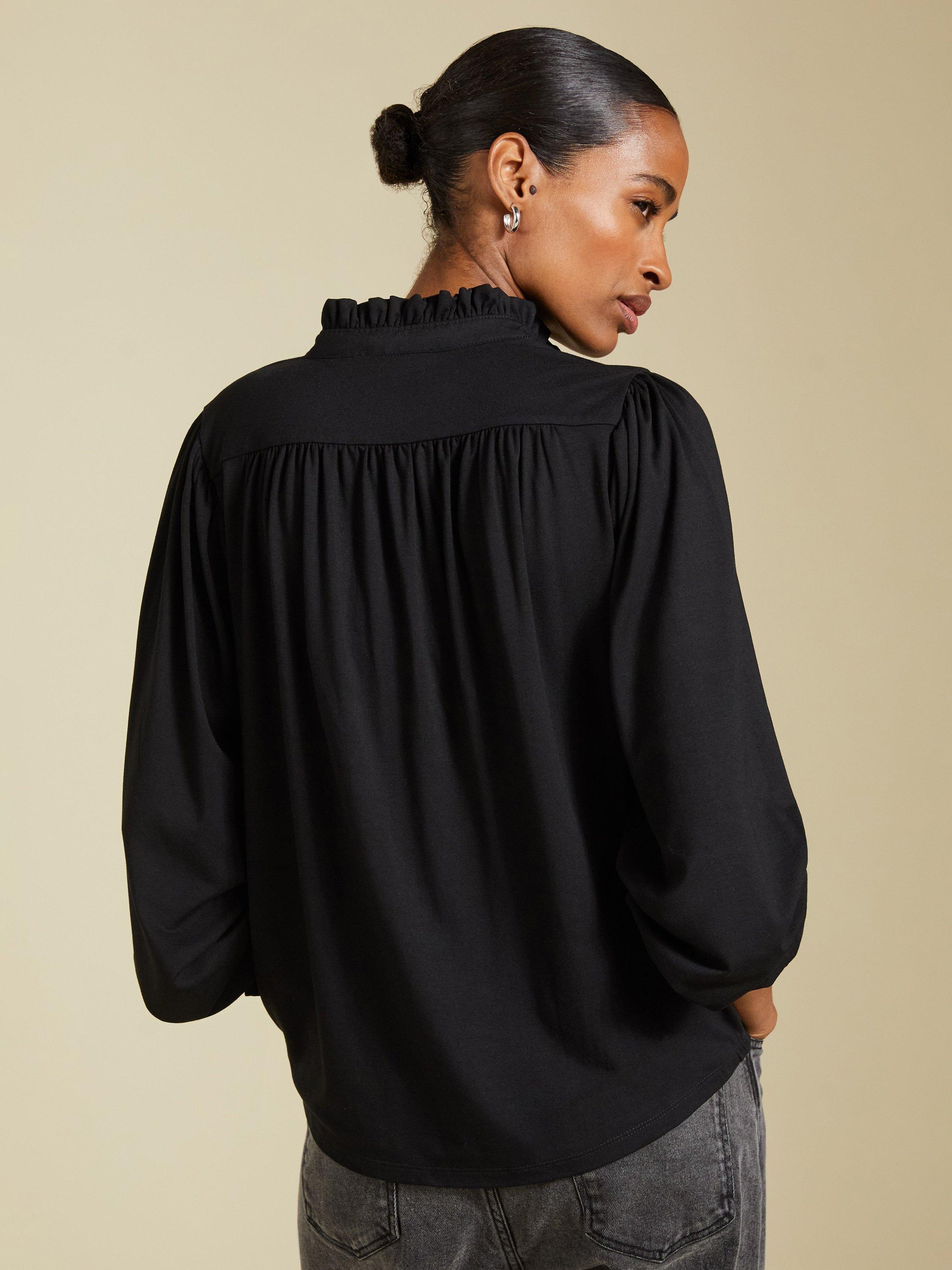 Product image 4 of 5, which shows Baukjen Sima Frill Detail Blouse, Caviar Black, 6