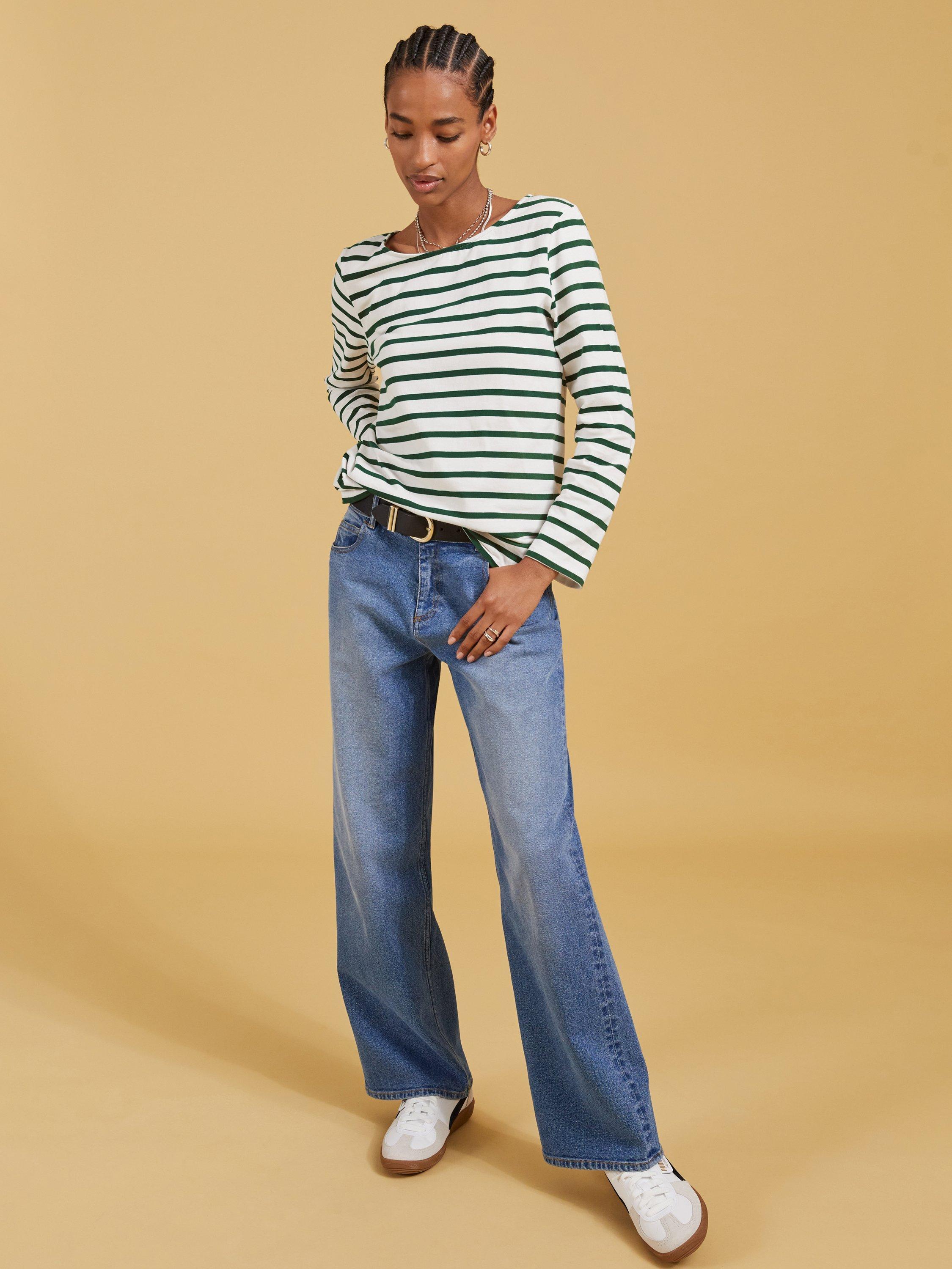 Product image 2 of 4, which shows Baukjen Ashley Breton Stripe Organic Cotton Top, White/Green, 6