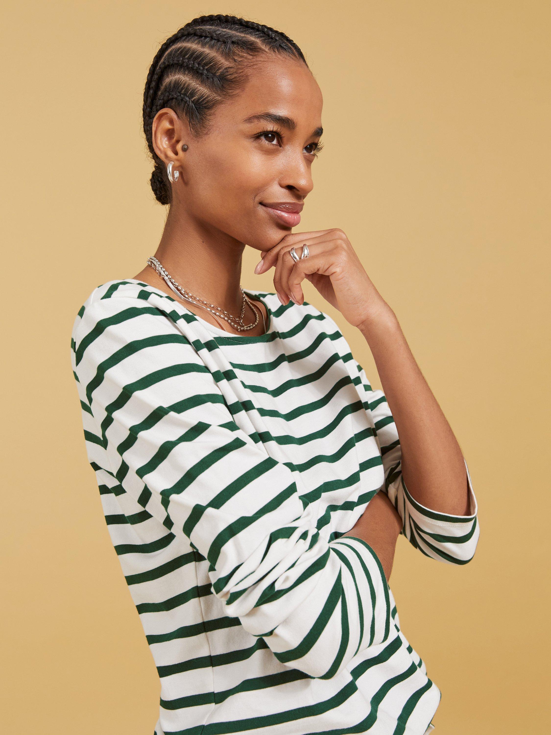 Product image 3 of 4, which shows Baukjen Ashley Breton Stripe Organic Cotton Top, White/Green, 6