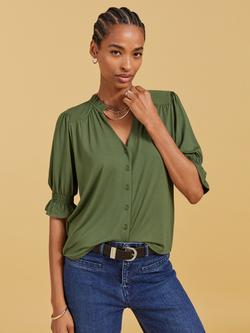 Baukjen Noa Ruffle Collar Blouse, Light Khaki