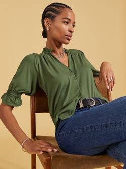 Baukjen Noa Ruffle Collar Blouse - view 2, Light Khaki