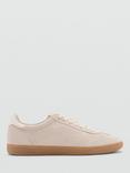 Mango Solera Leather Lace Up Trainers, Light Beige