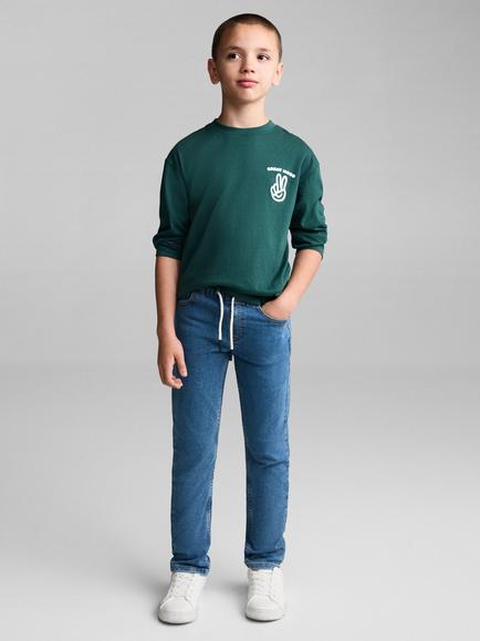 Mango Kids' Comfy Elasticated Drawstring Waist Jeans, Open Blue - view 2, Open Blue