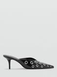 Mango Eve Eyelet Pointed Heeled Mules, Black