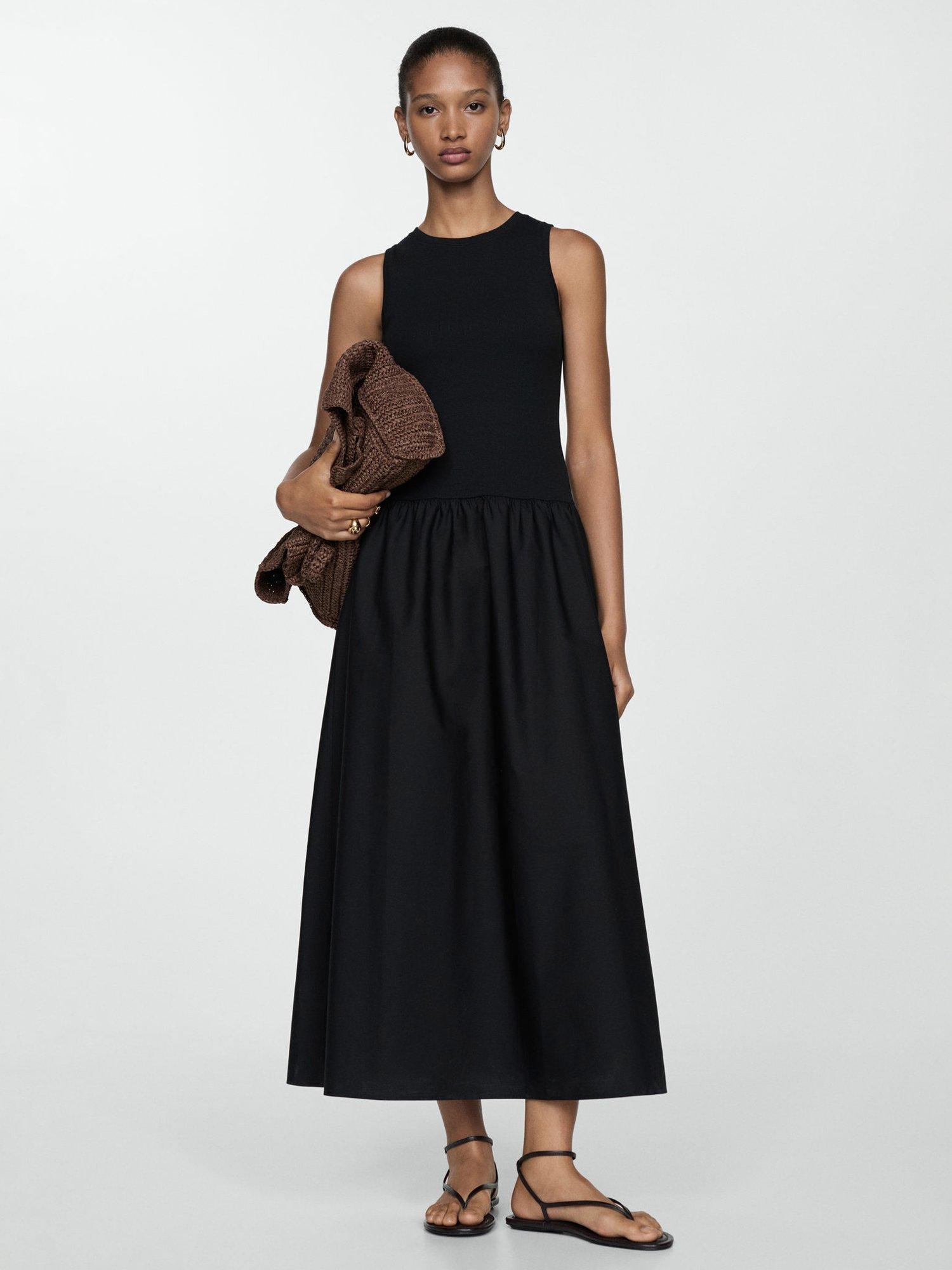 Mango Valvi Cotton Midi Dress, Black
