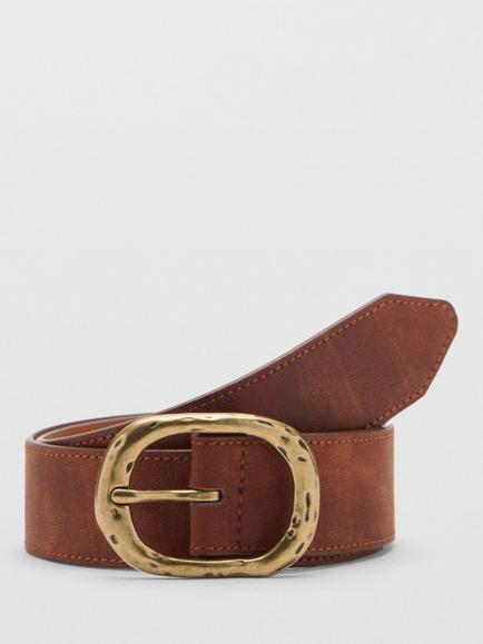 Mango Julia Textured Belt, Brown, Brown