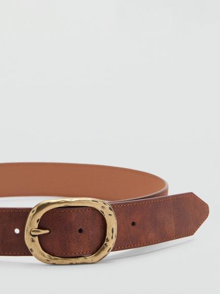 Mango Julia Textured Belt, Brown - view 2, Brown