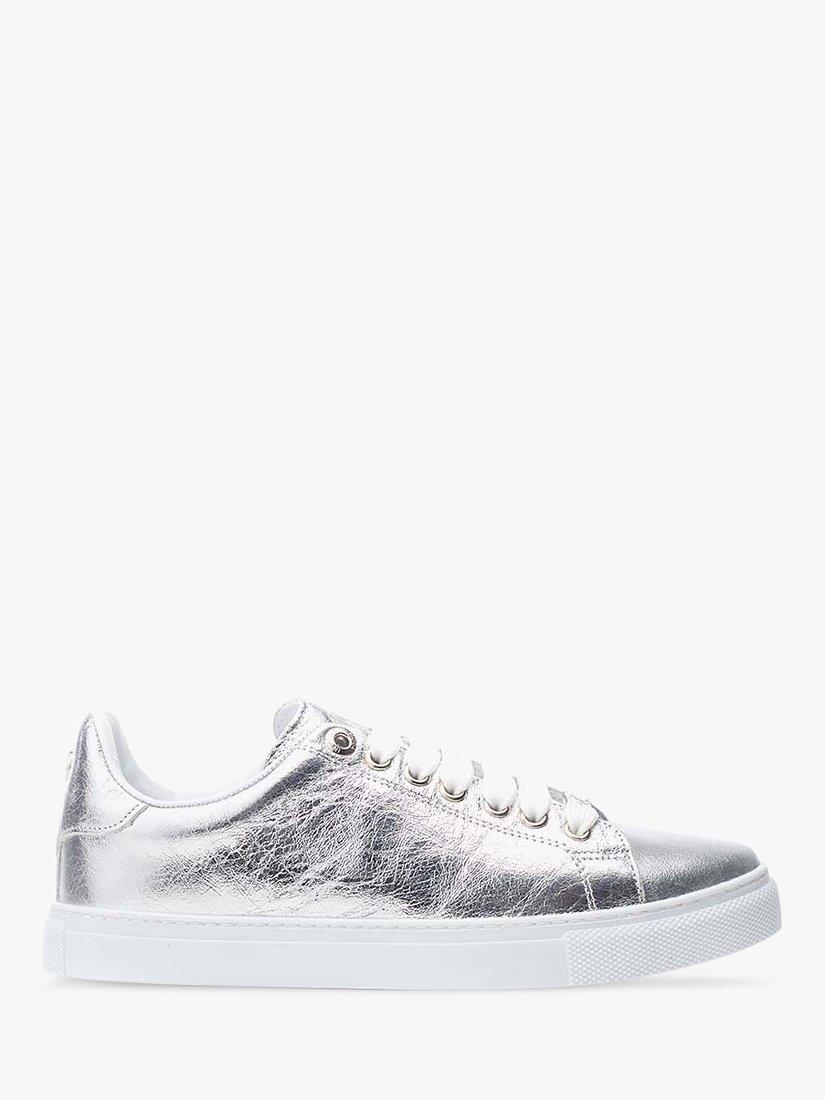 Moda in Pelle Ariia Leather Lace Up Trainers, Silver