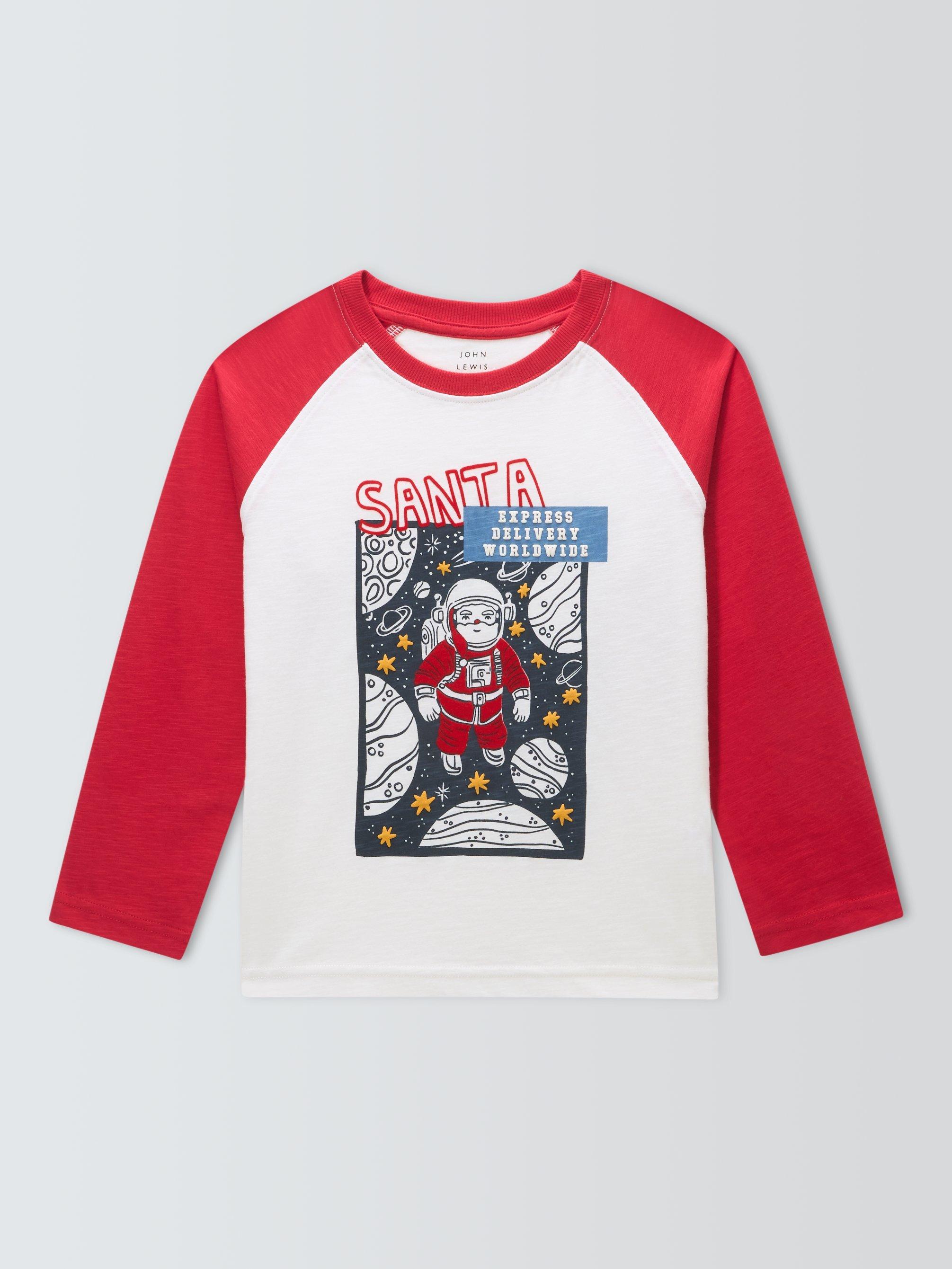 Product image 3 of 7, which shows John Lewis Kids' Christmas Santa Space Top, Red, 2 years
