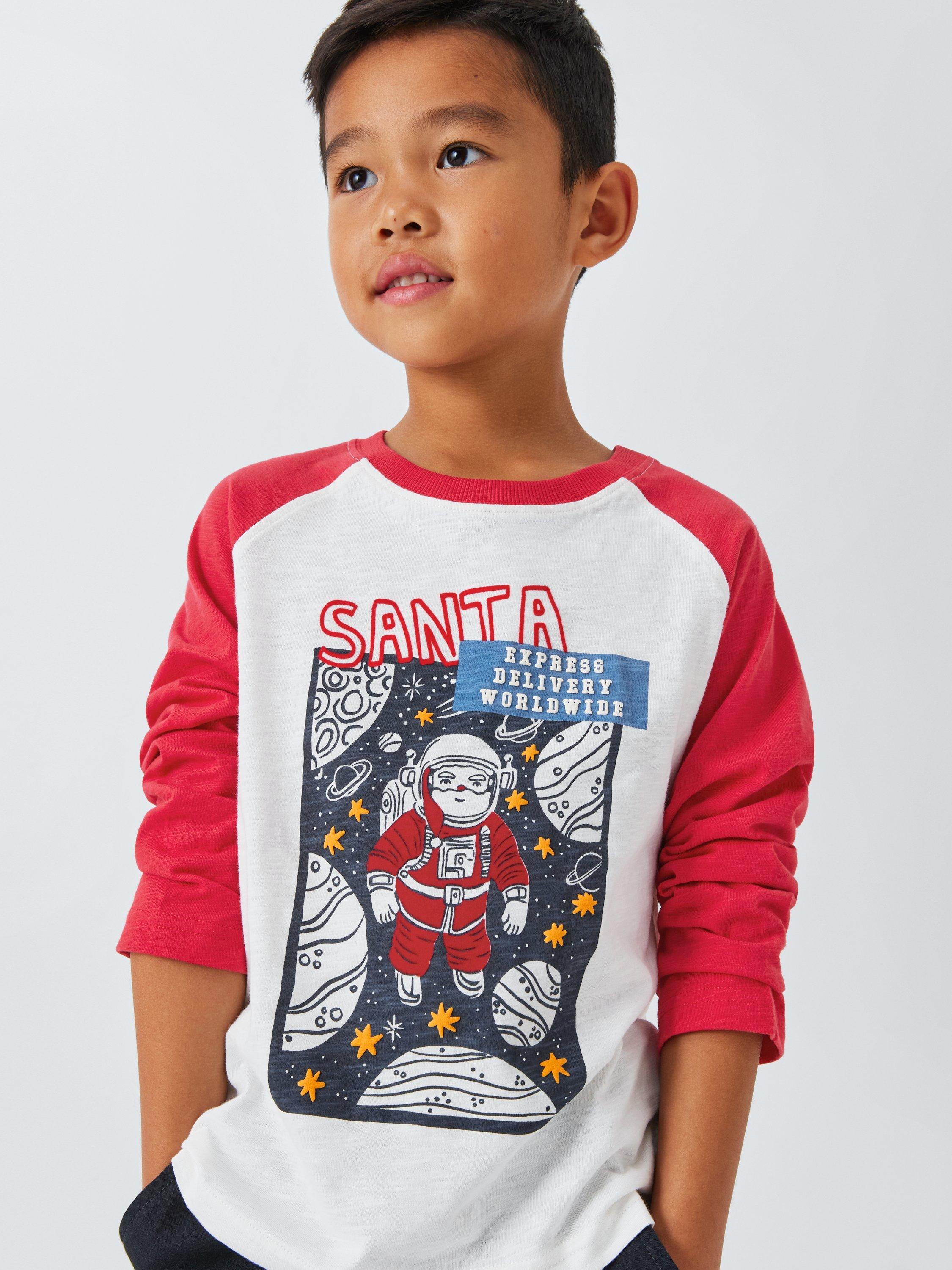 Product image 5 of 7, which shows John Lewis Kids' Christmas Santa Space Top, Red, 2 years