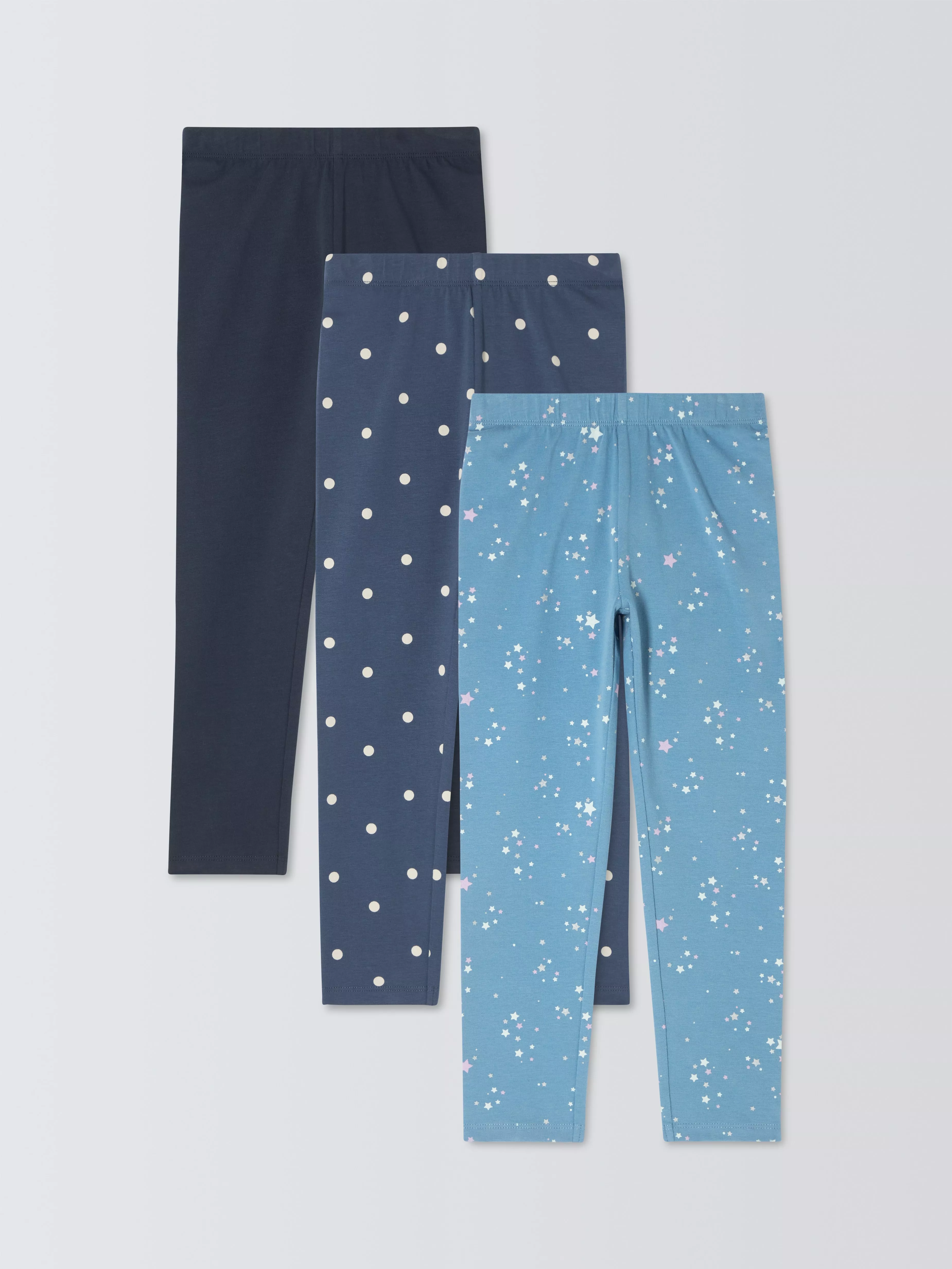 John Lewis Kids Plain Spot Stars Leggings Pack of 3 Multi