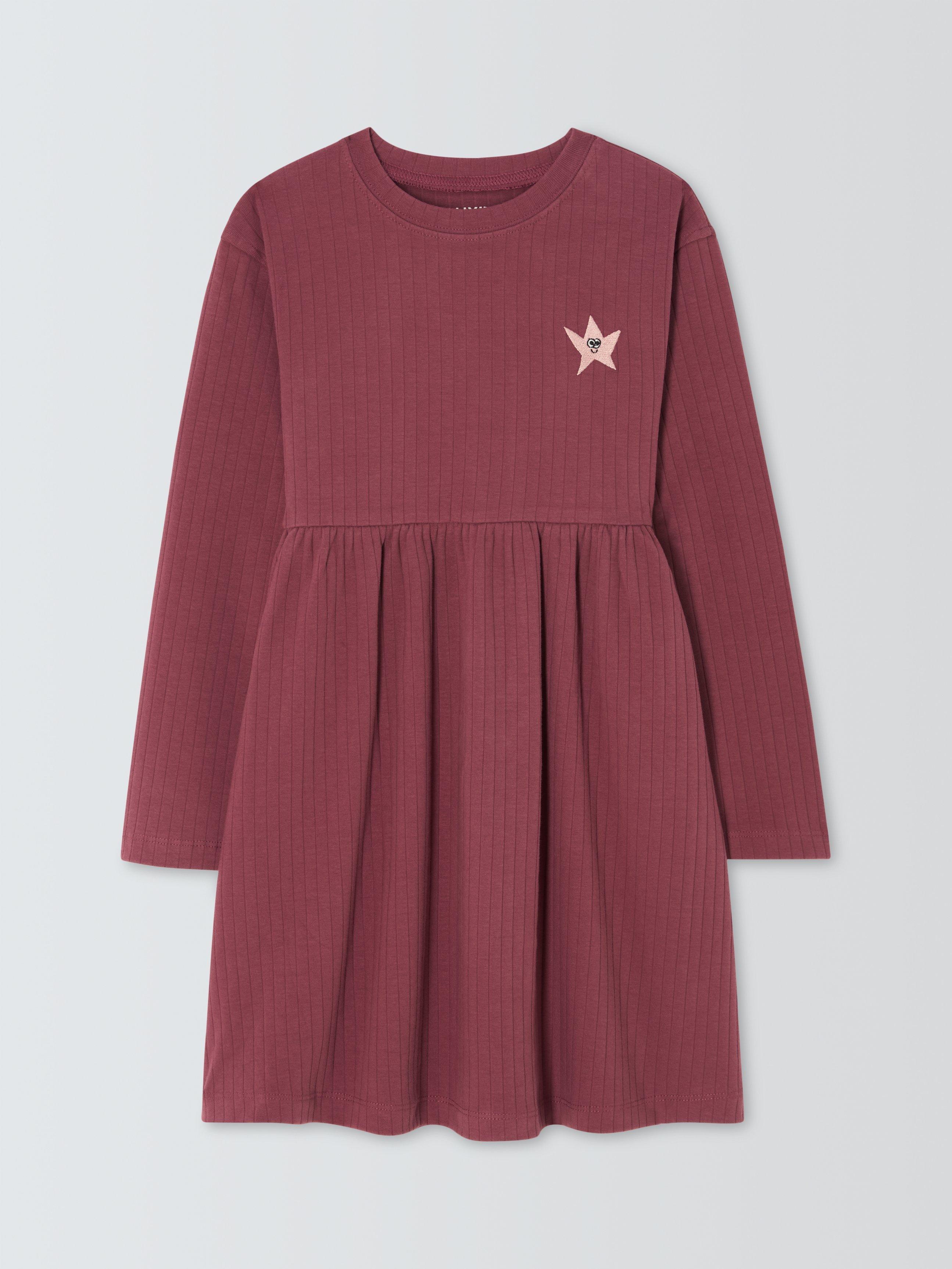 John Lewis ANYDAY Kids Star Rib Dress Maroon