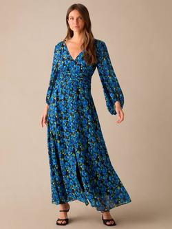 Ro&Zo Petite Floral Print Ruched Waist Dress, Blue/Multi, Blue/Multi