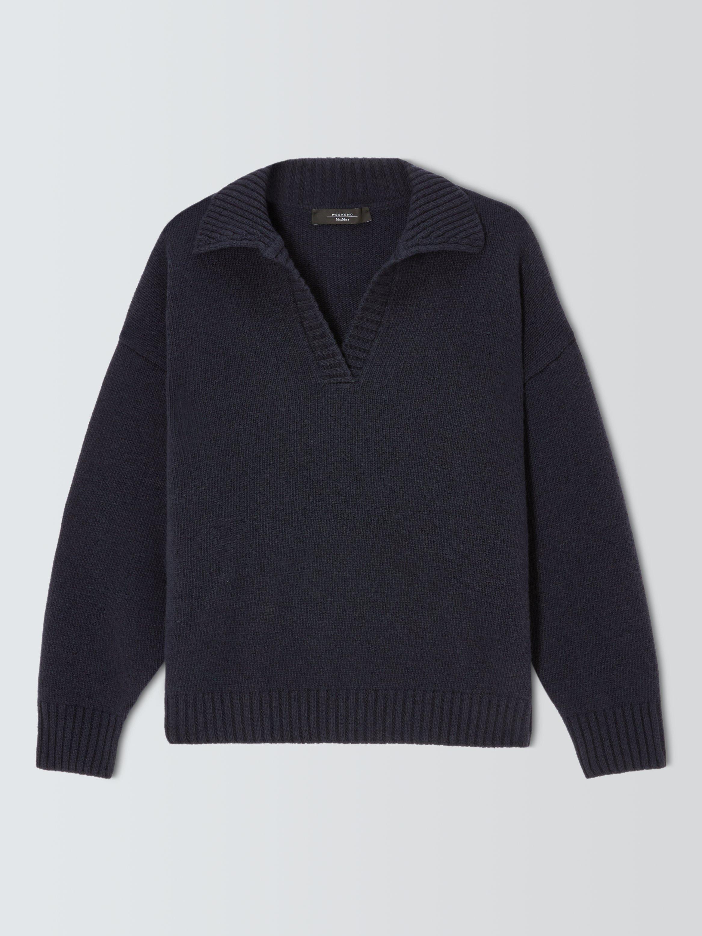 Weekend MaxMara Agre Collar Wool Jumper, Navy, S