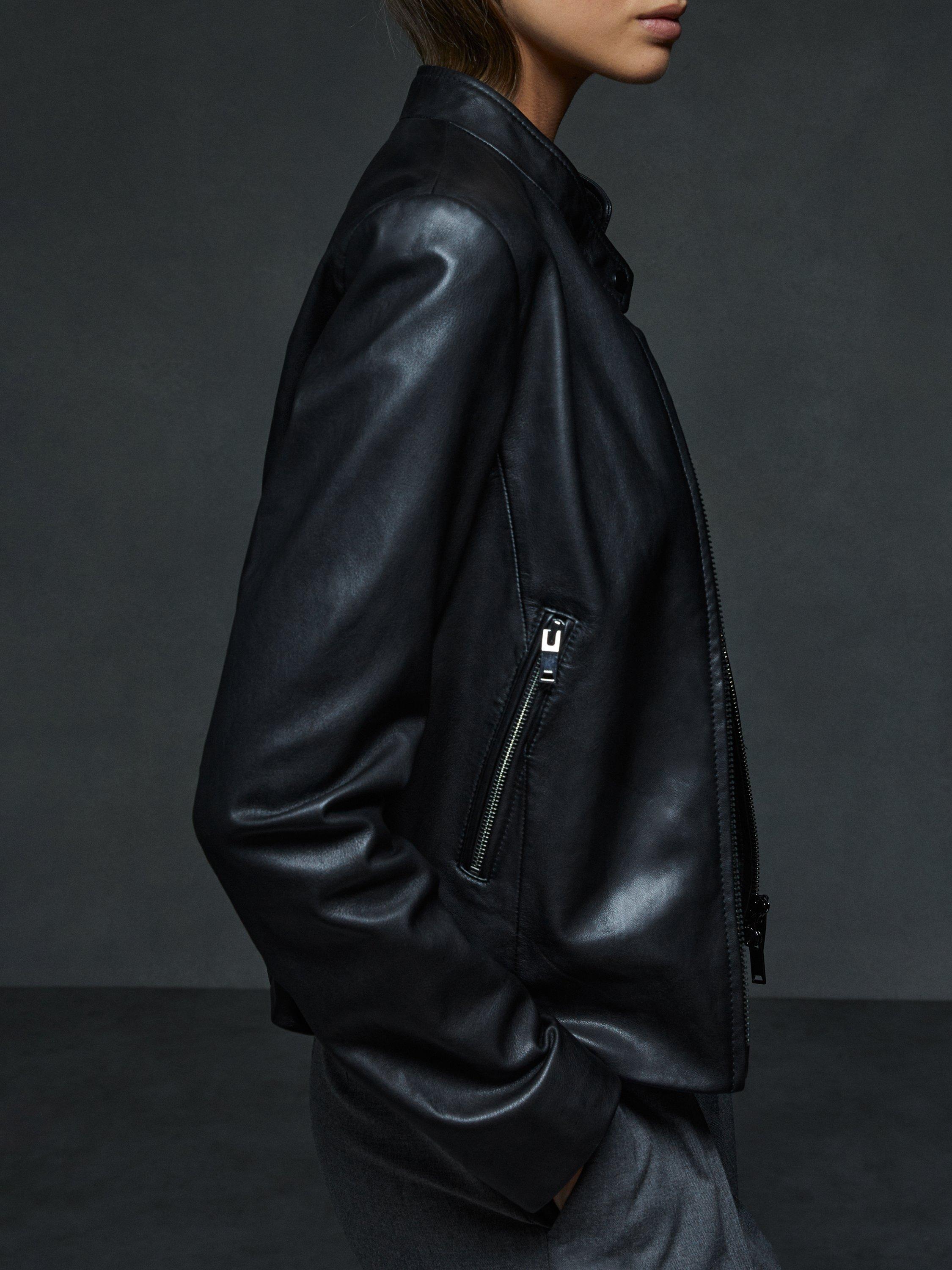 Reiss Darby Biker Leather Jacket Black