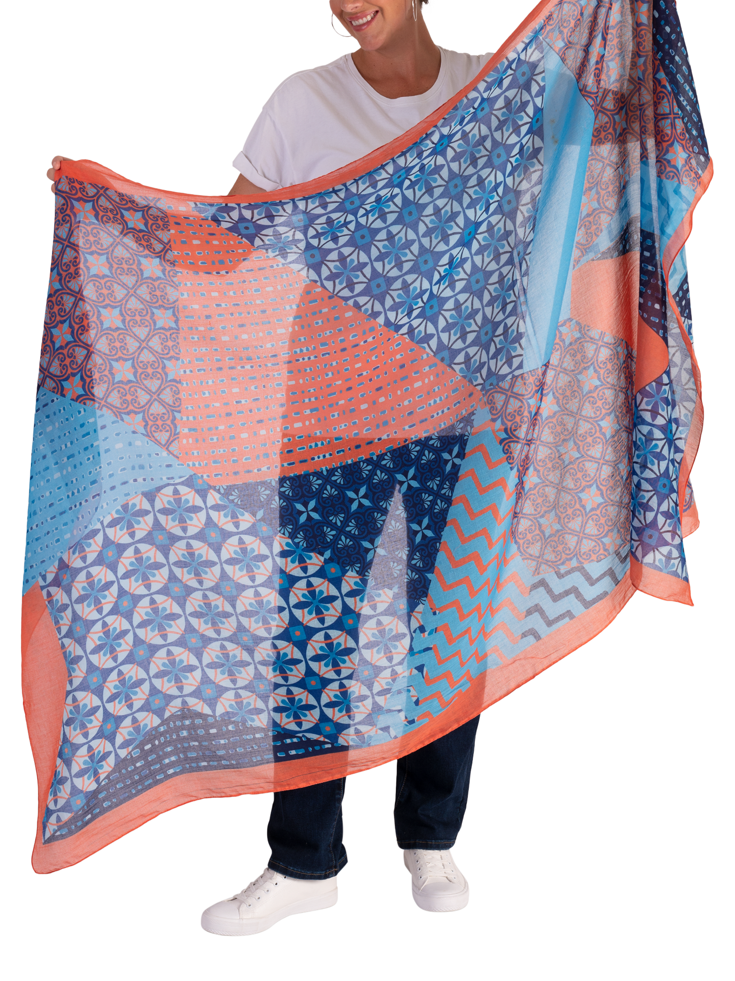 Product image 5 of 5, which shows chesca Patchwork Tile Scarf, Multi