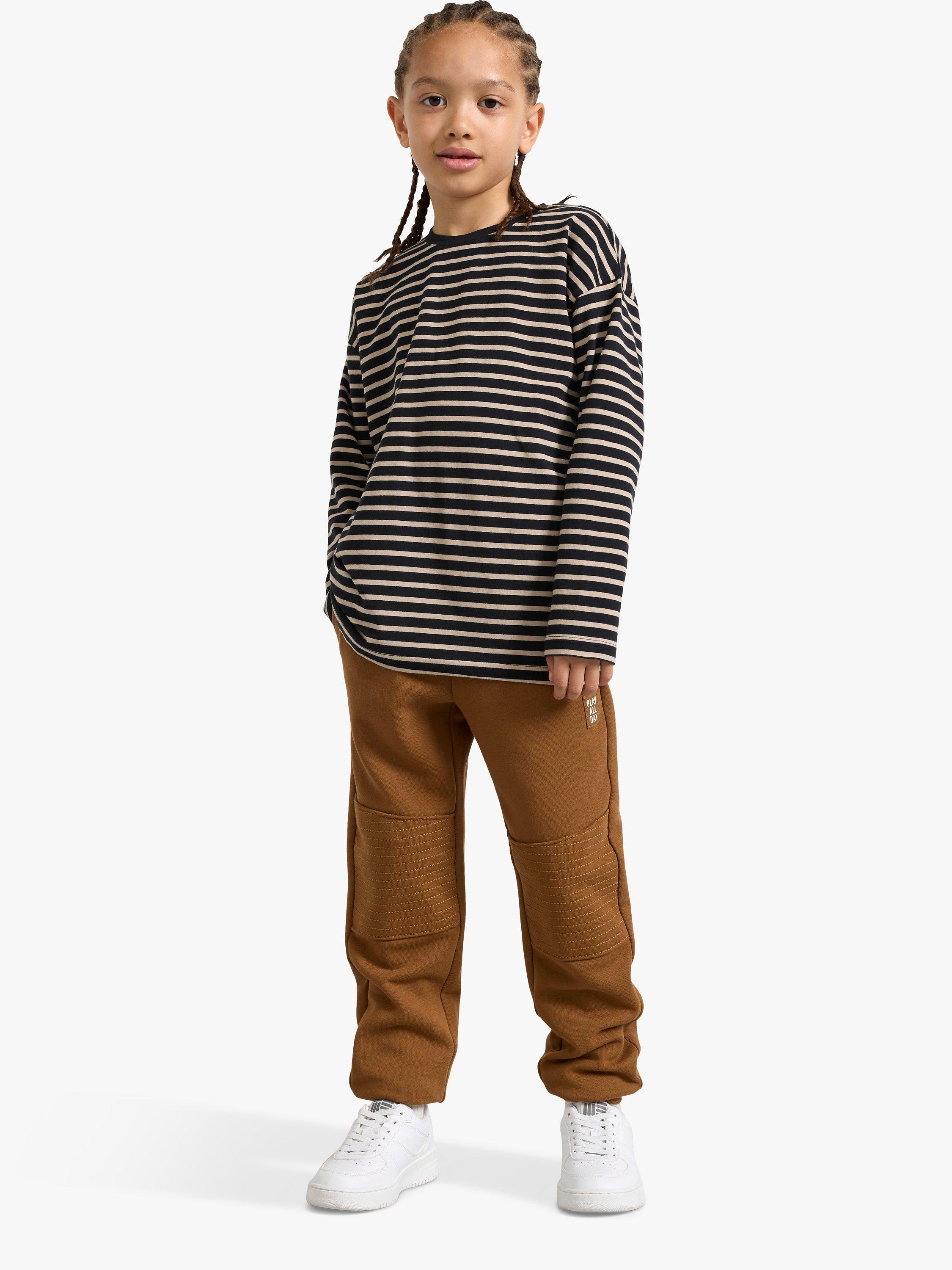 Product image 1 of 7, which shows Lindex Kids' Cotton Tapered Leg Joggers, Light Dusty Brown, 3-4 years