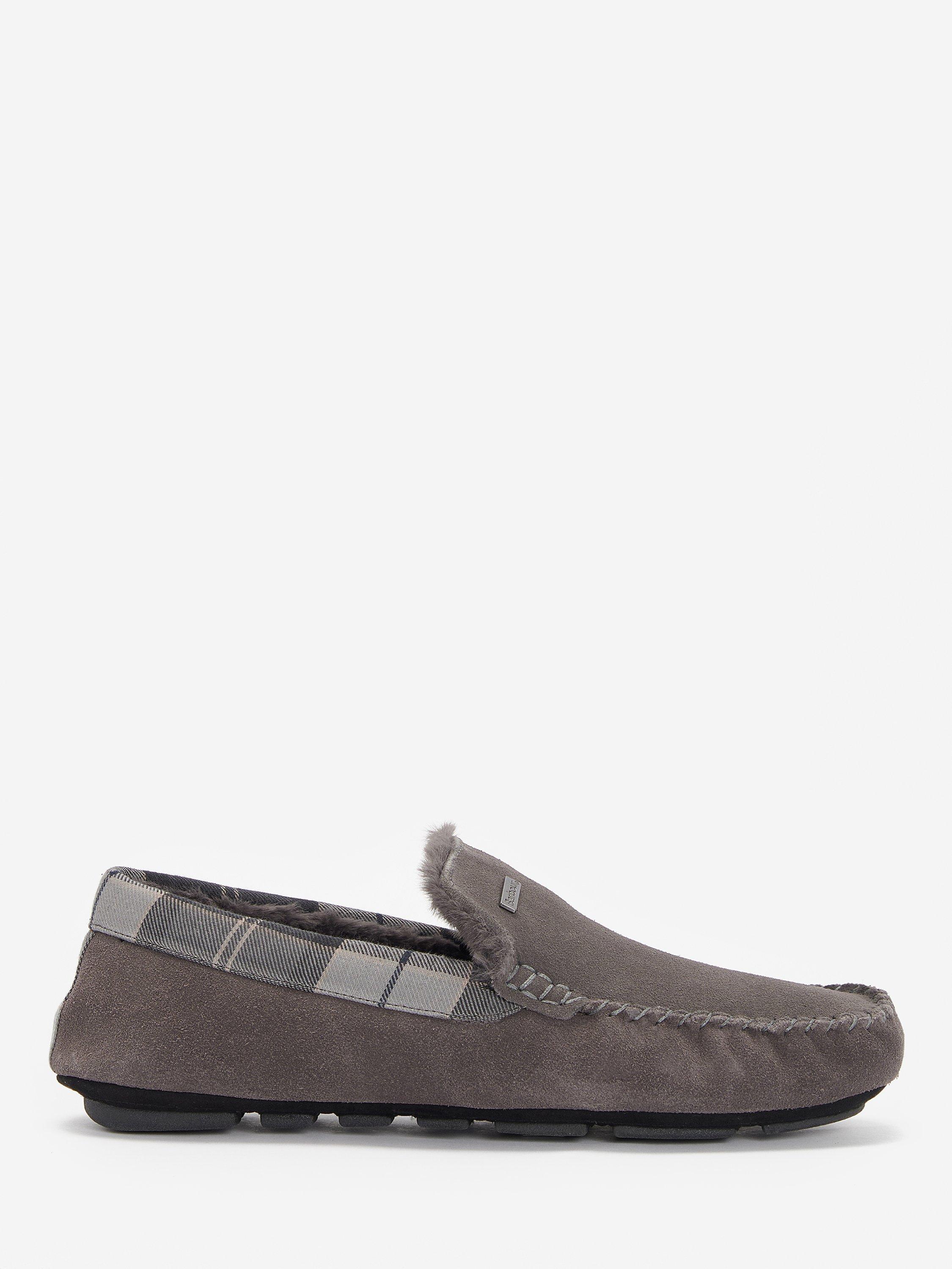 Barbour Monty Suede Moccasin Slippers Grey