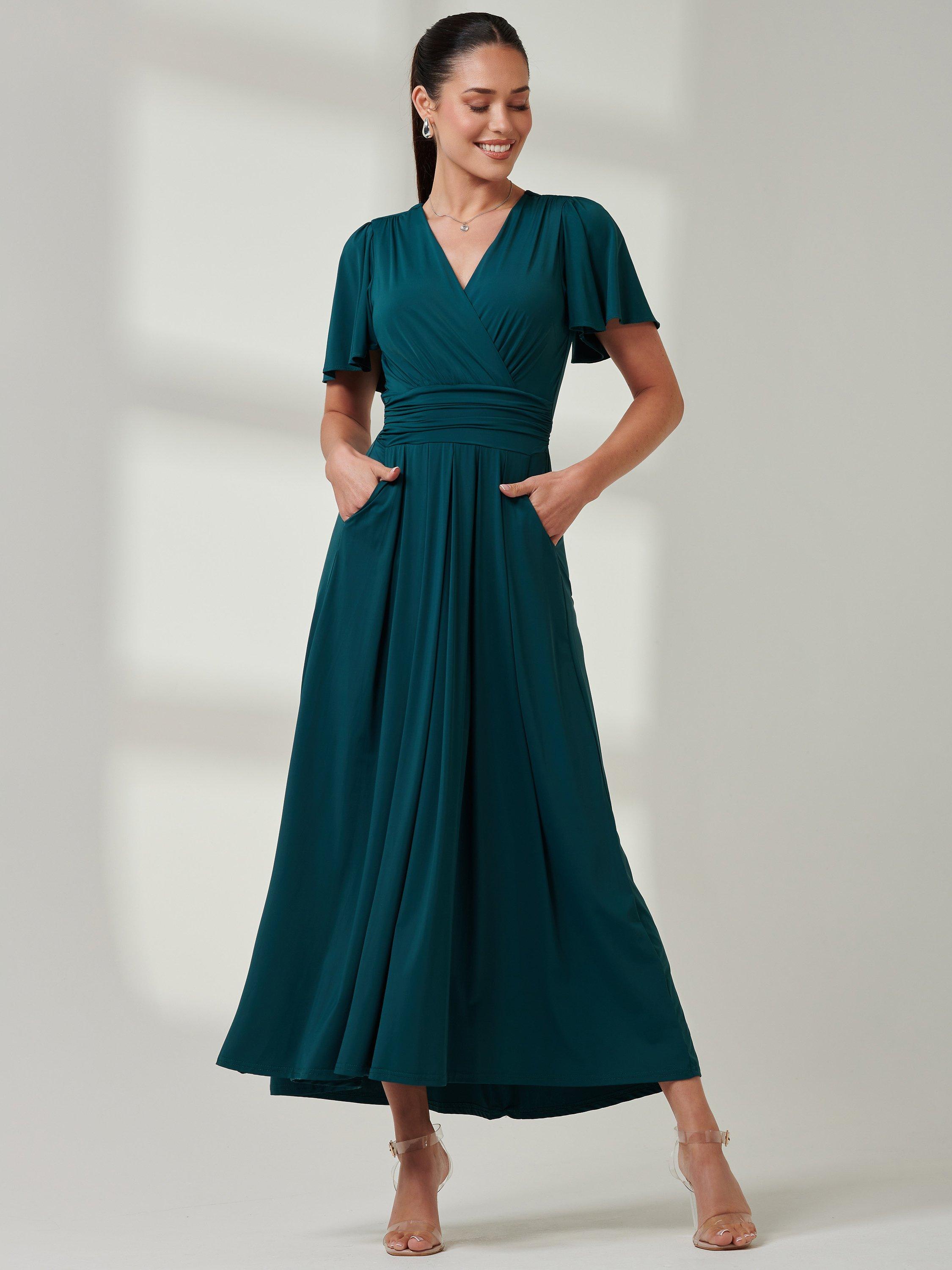 Jolie Moi Wrap Bodice Jersey Maxi Dress, Forest Green