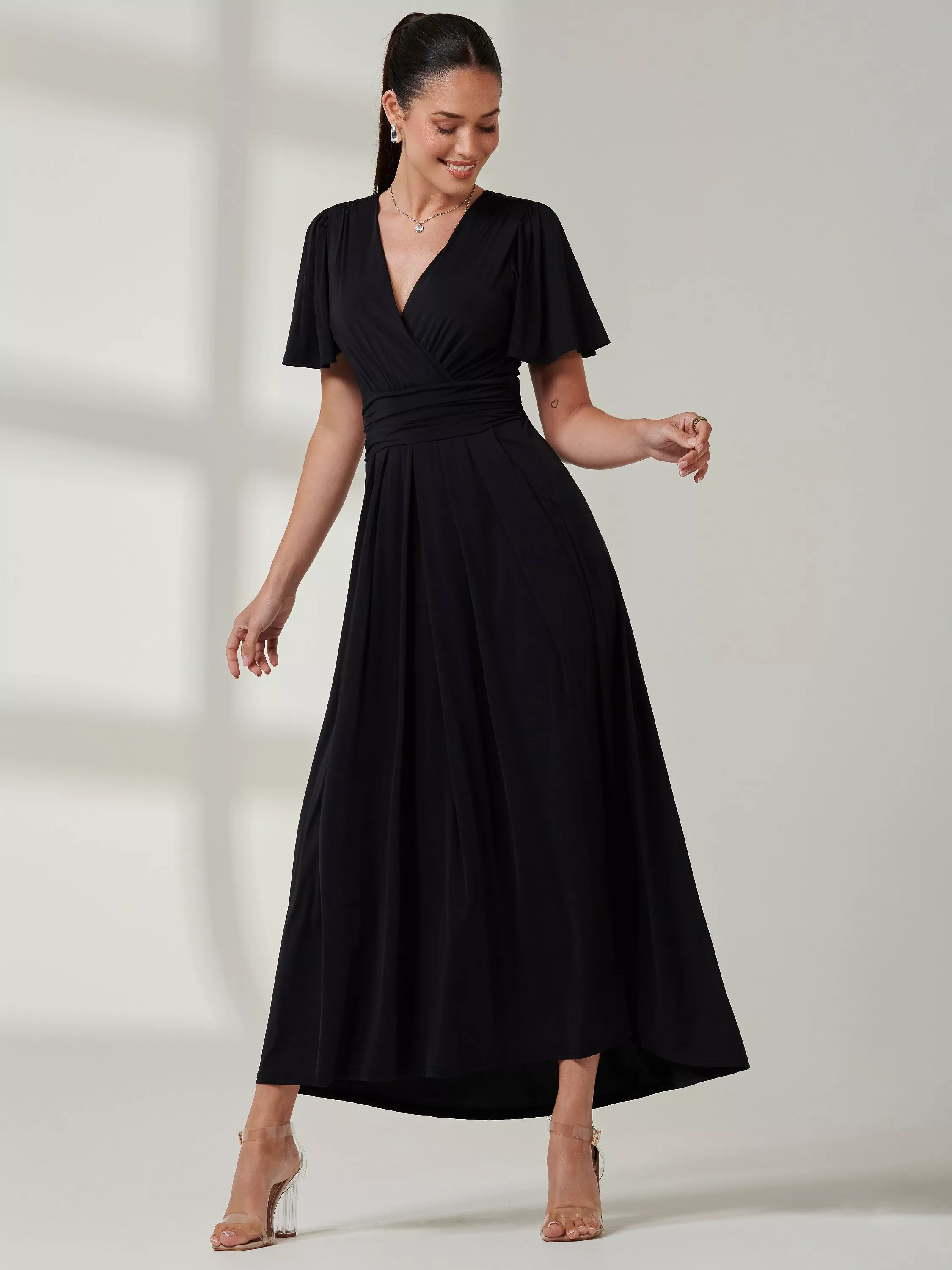Jolie Moi Angel Sleeve Jersey Maxi Dress Black