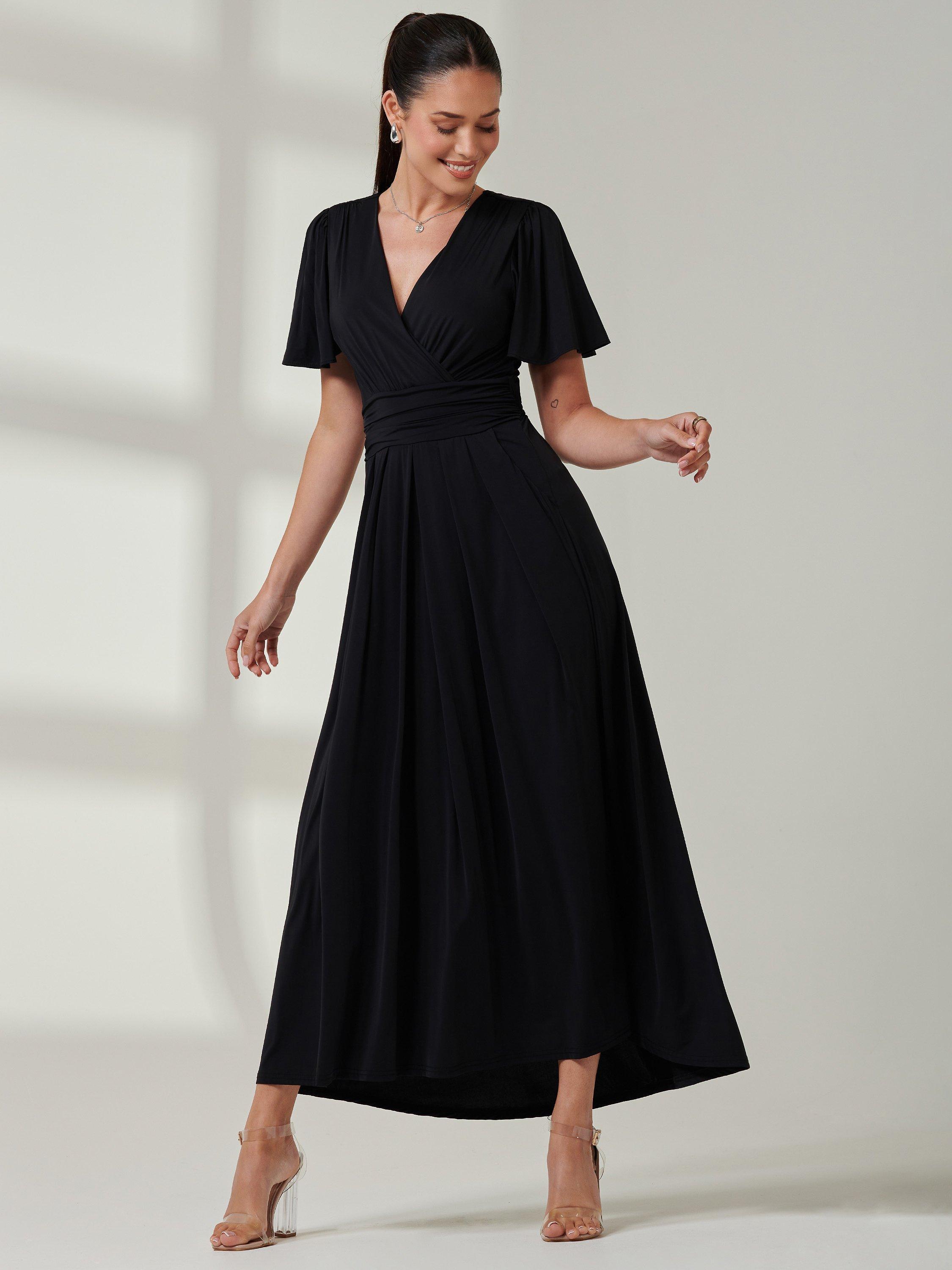 Product image 1 of 6, which shows Jolie Moi Angel Sleeve Jersey Maxi Dress, Black, 8