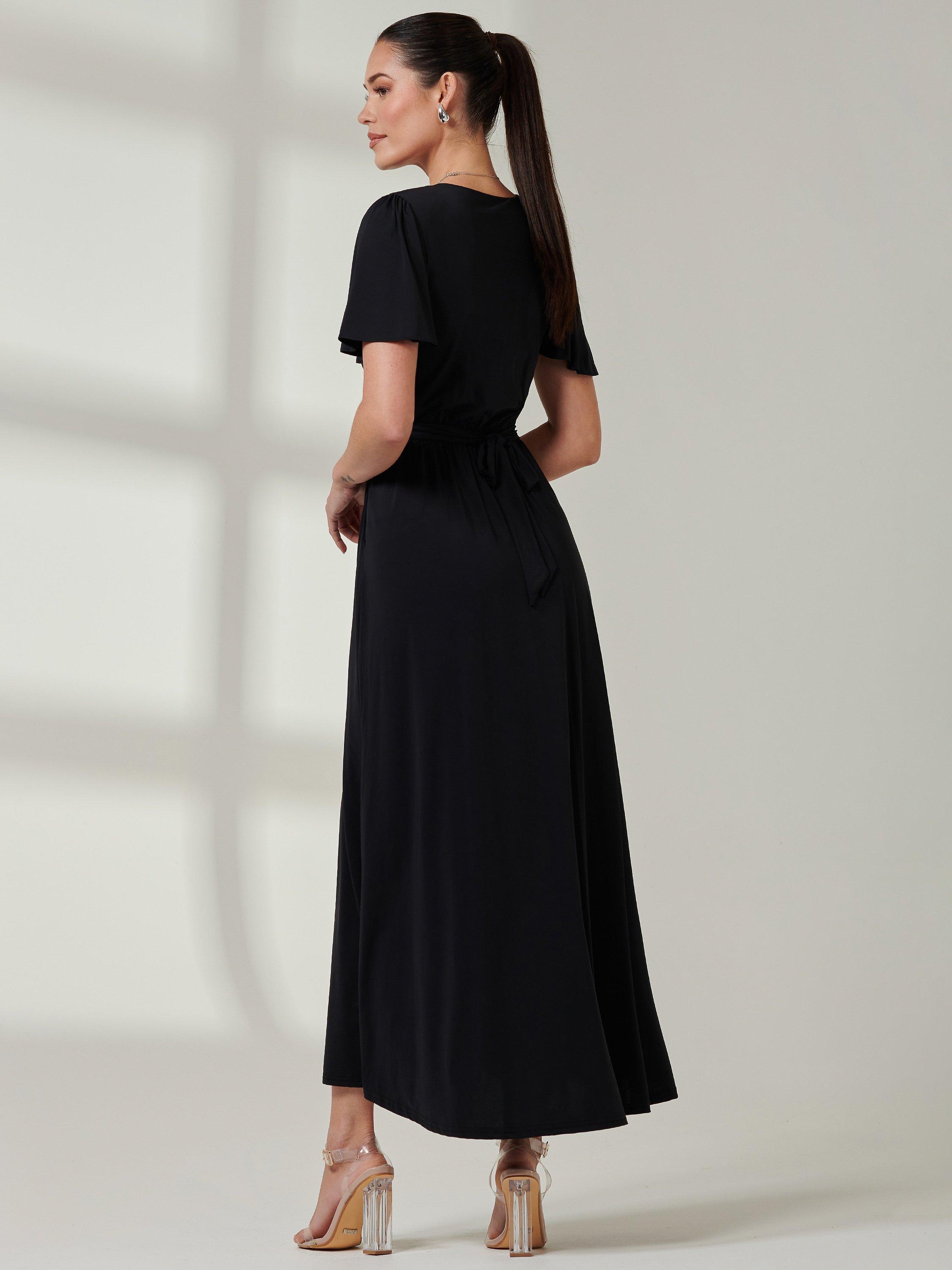 Product image 2 of 6, which shows Jolie Moi Angel Sleeve Jersey Maxi Dress, Black, 8