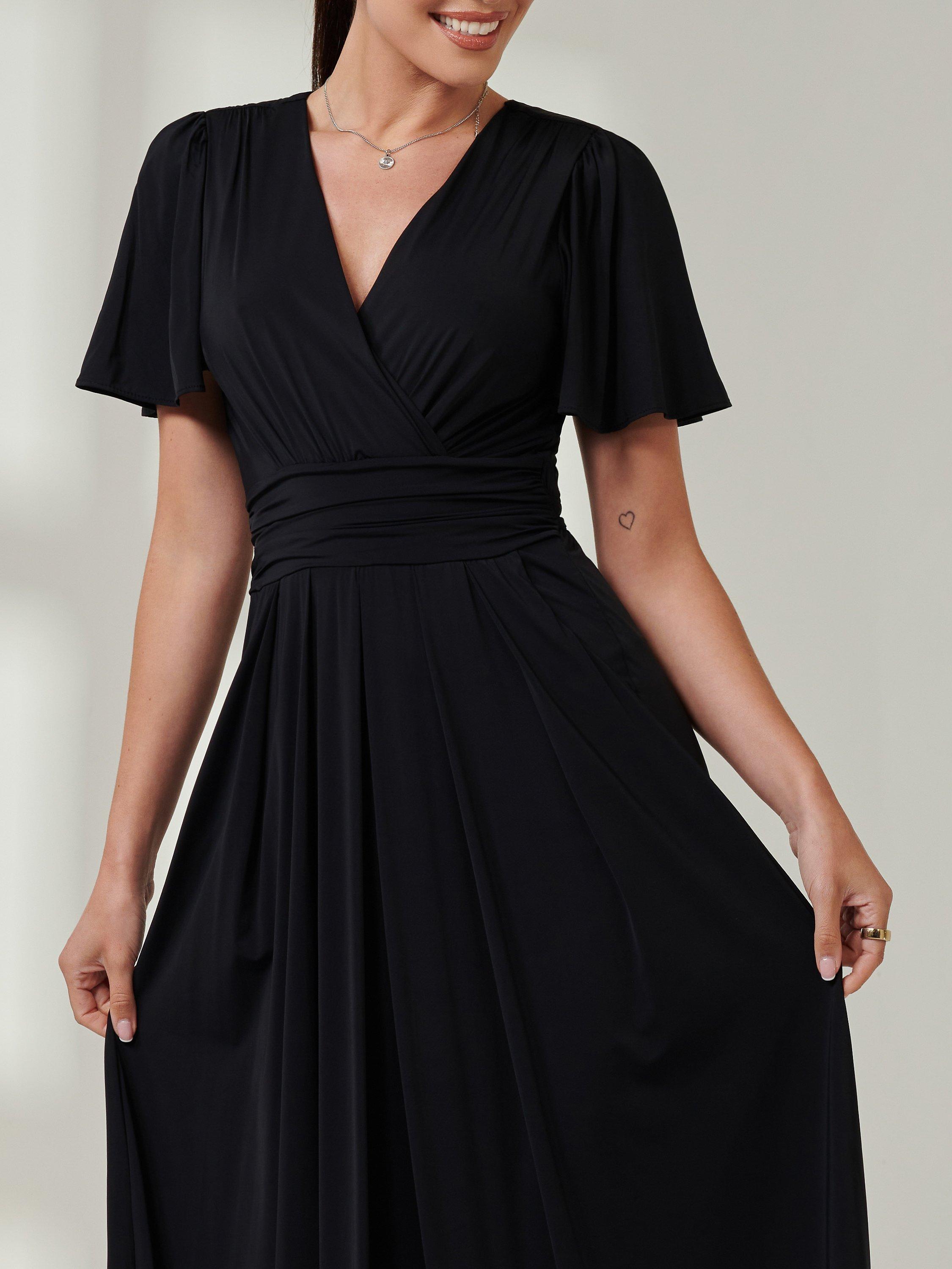 Product image 4 of 6, which shows Jolie Moi Angel Sleeve Jersey Maxi Dress, Black, 8