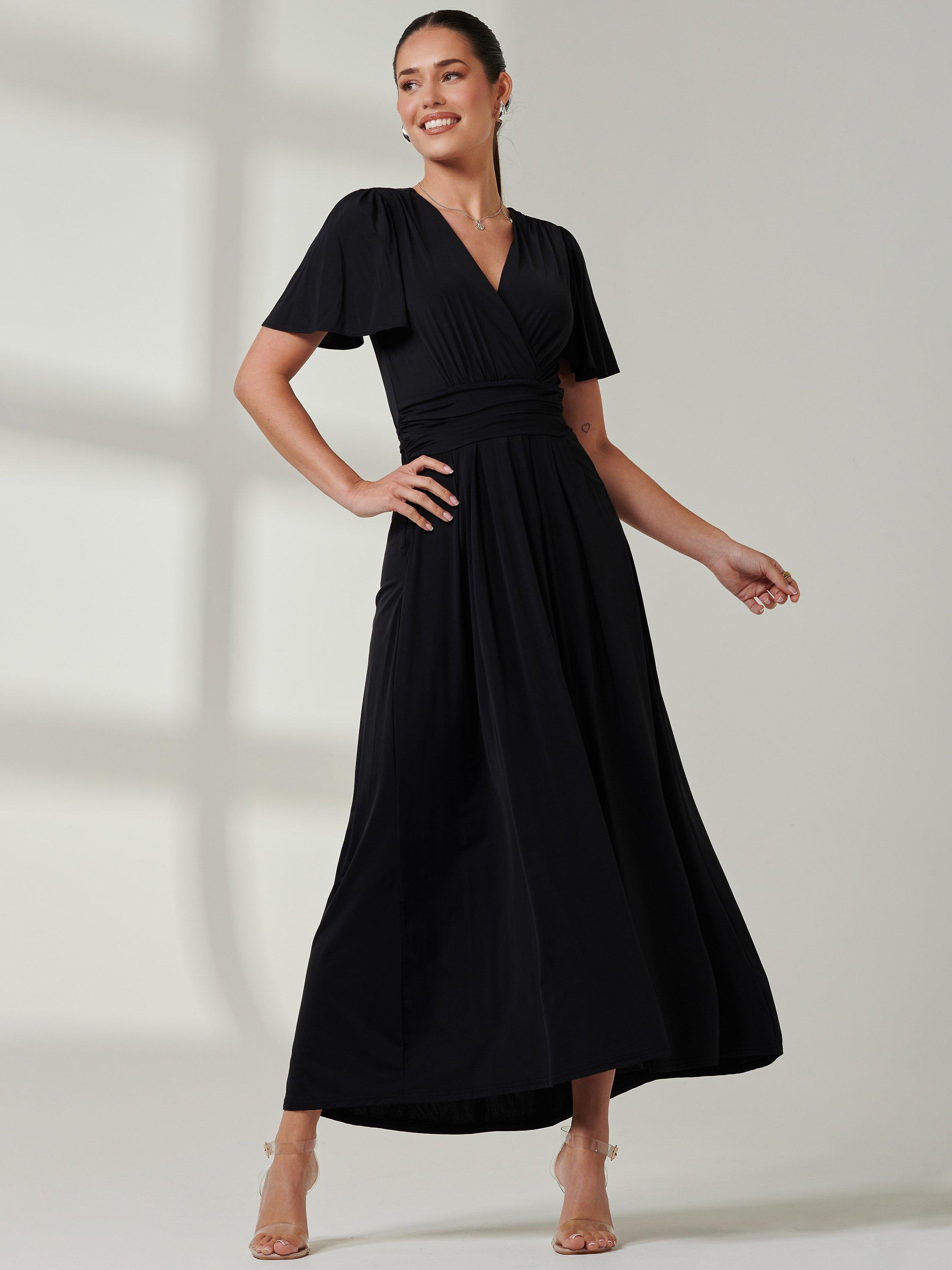 Product image 5 of 6, which shows Jolie Moi Angel Sleeve Jersey Maxi Dress, Black, 8