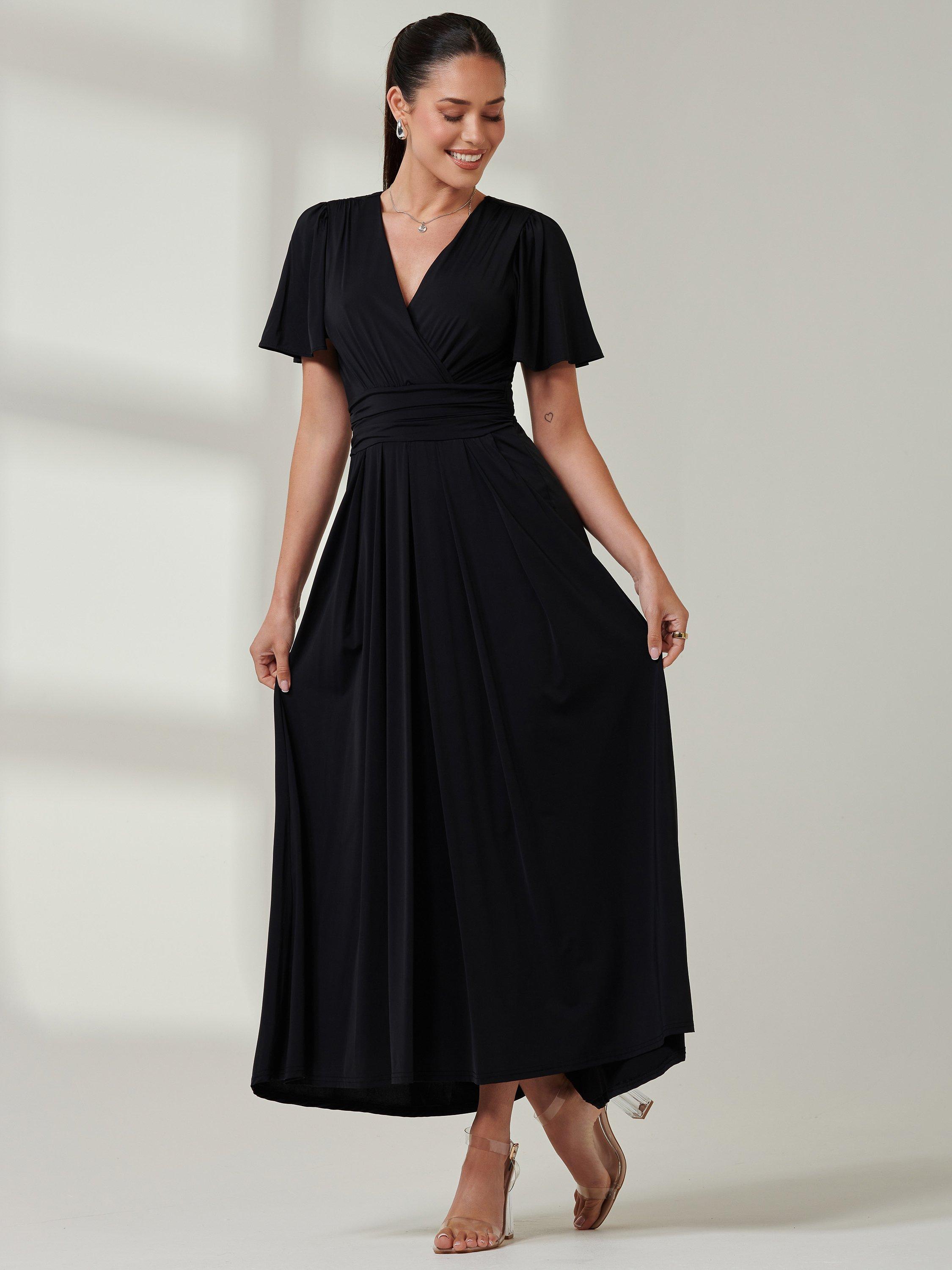 Product image 6 of 6, which shows Jolie Moi Angel Sleeve Jersey Maxi Dress, Black, 8
