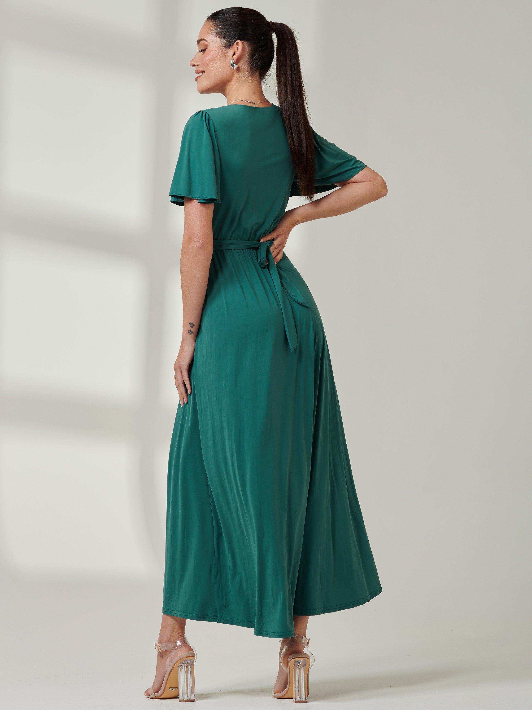 Product image 2 of 7, which shows Jolie Moi Angel Sleeve Jersey Maxi Dress, Dark Teal, 8