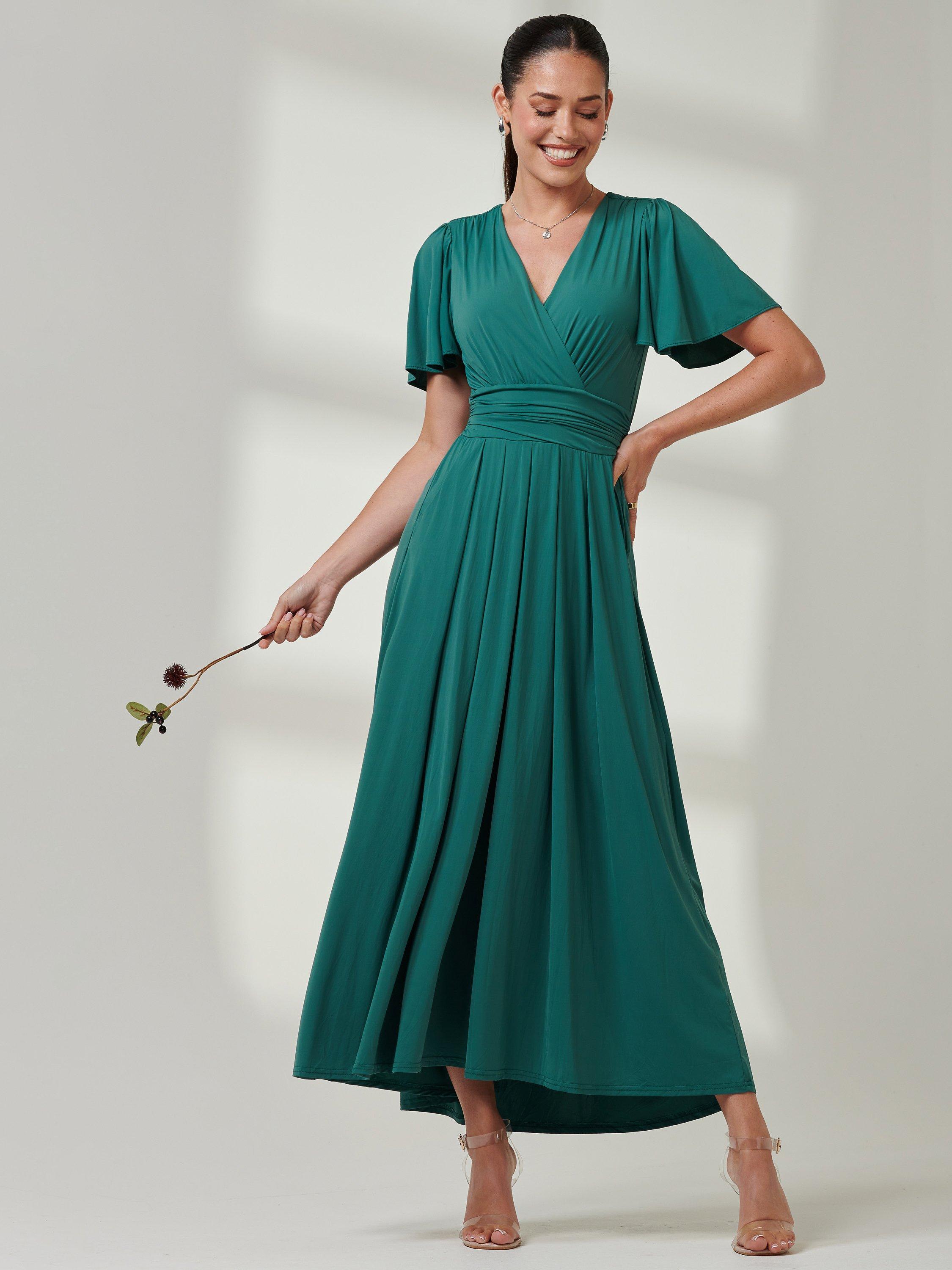 Product image 3 of 7, which shows Jolie Moi Angel Sleeve Jersey Maxi Dress, Dark Teal, 8