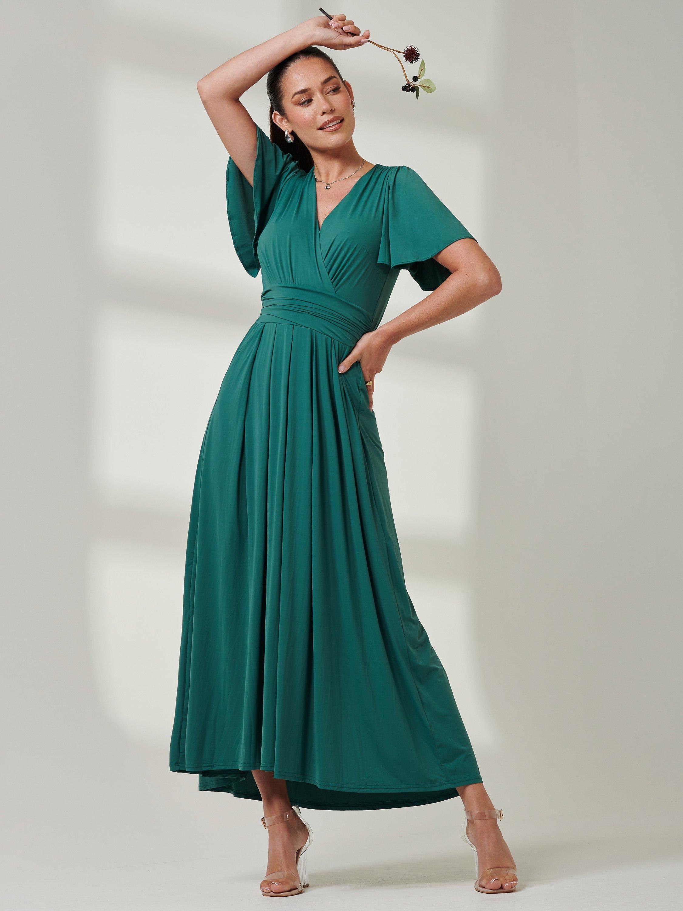 Product image 5 of 7, which shows Jolie Moi Angel Sleeve Jersey Maxi Dress, Dark Teal, 8