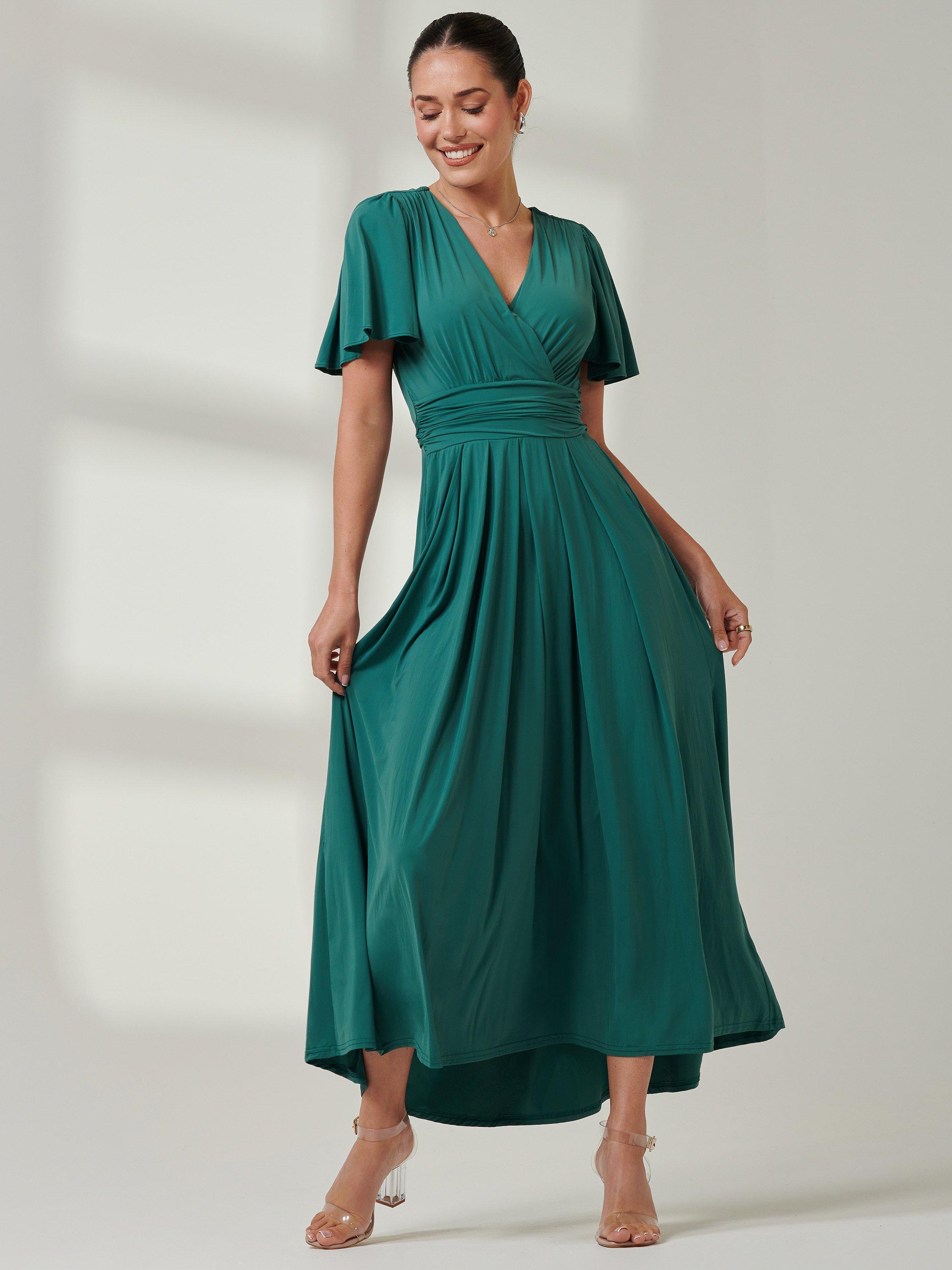 Product image 6 of 7, which shows Jolie Moi Angel Sleeve Jersey Maxi Dress, Dark Teal, 8
