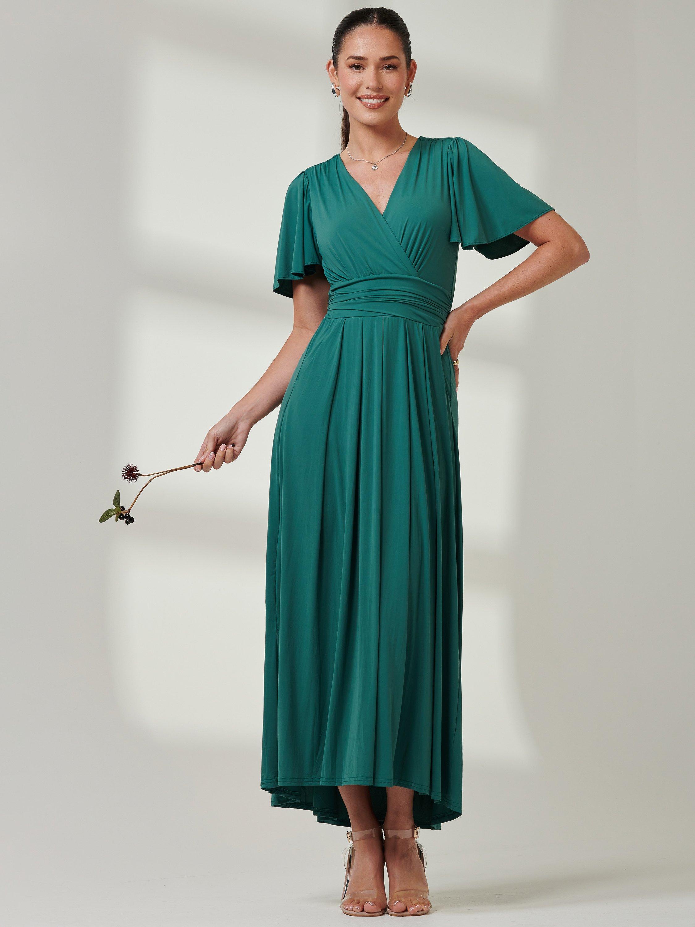 Product image 7 of 7, which shows Jolie Moi Angel Sleeve Jersey Maxi Dress, Dark Teal, 8