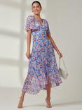 Jolie Moi Floral Pleated Chiffon Midi Dress, Blue/Multi