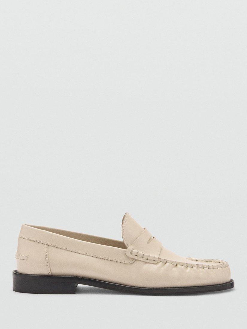 Mango Carol Leather Mocassin Loafers, Cream