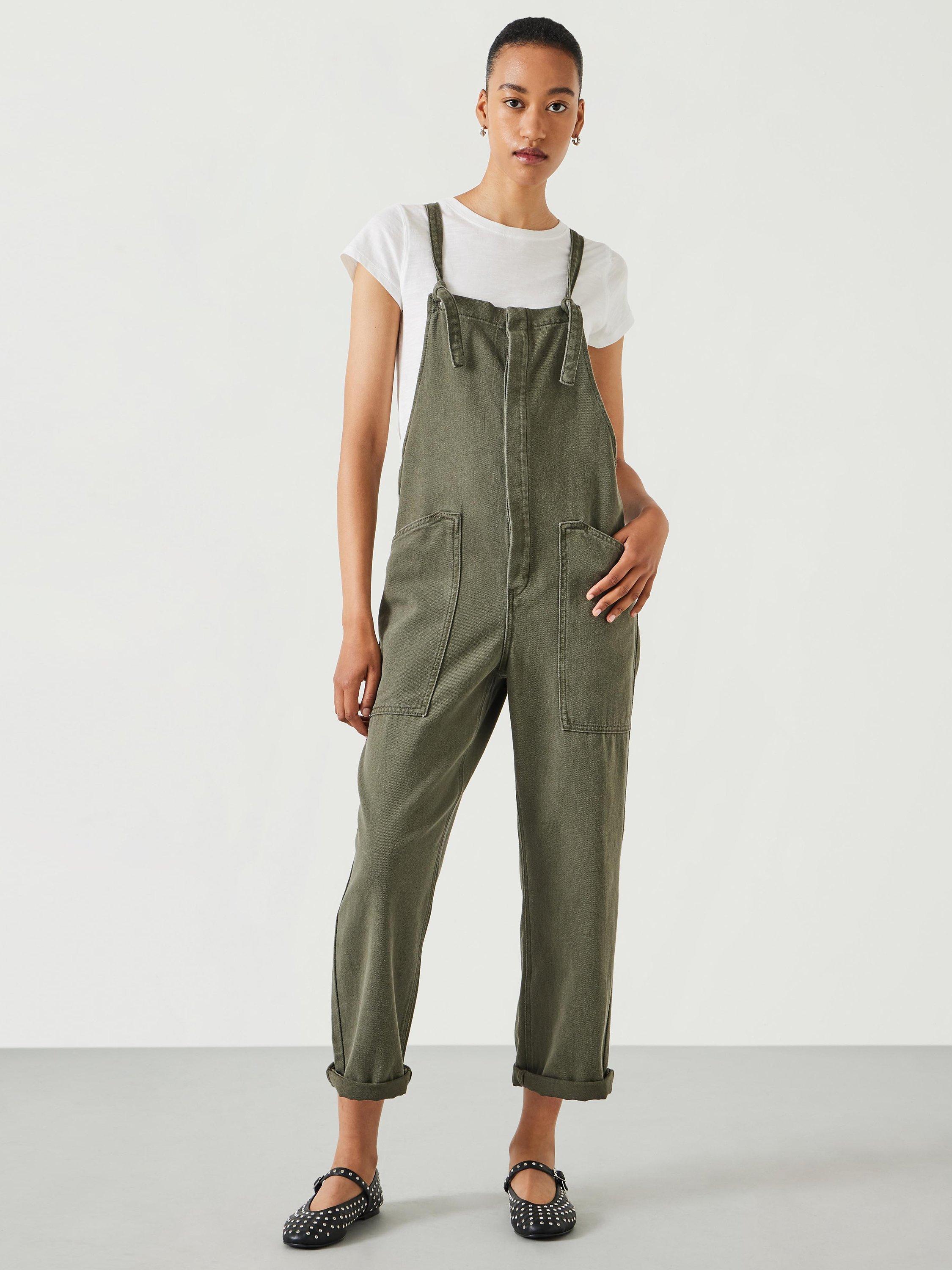 HUSH Ellie Cropped Cotton Dungarees, Olive