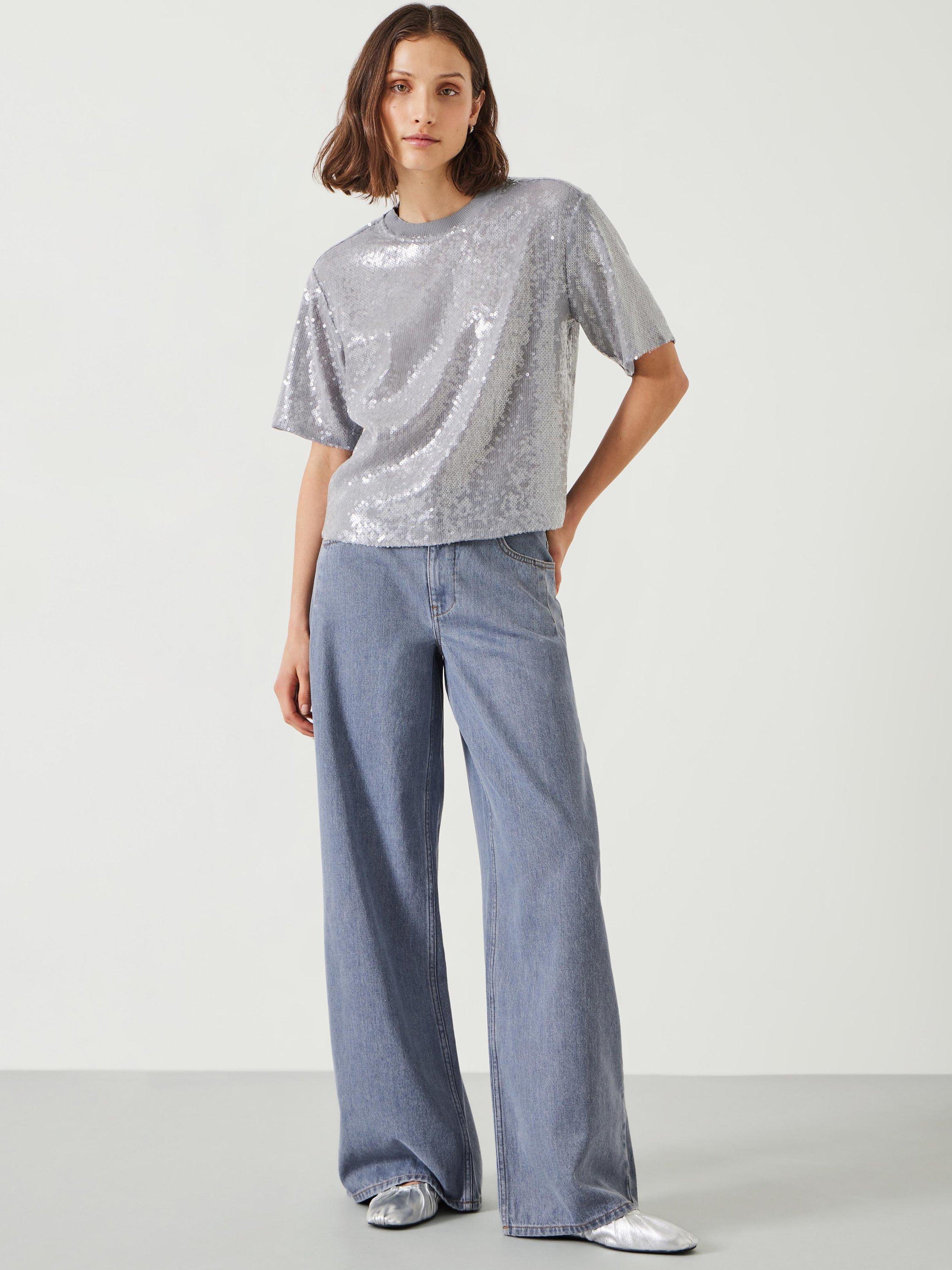 Product image 2 of 5, which shows HUSH Holly Sequin T-Shirt, Grey, XXS