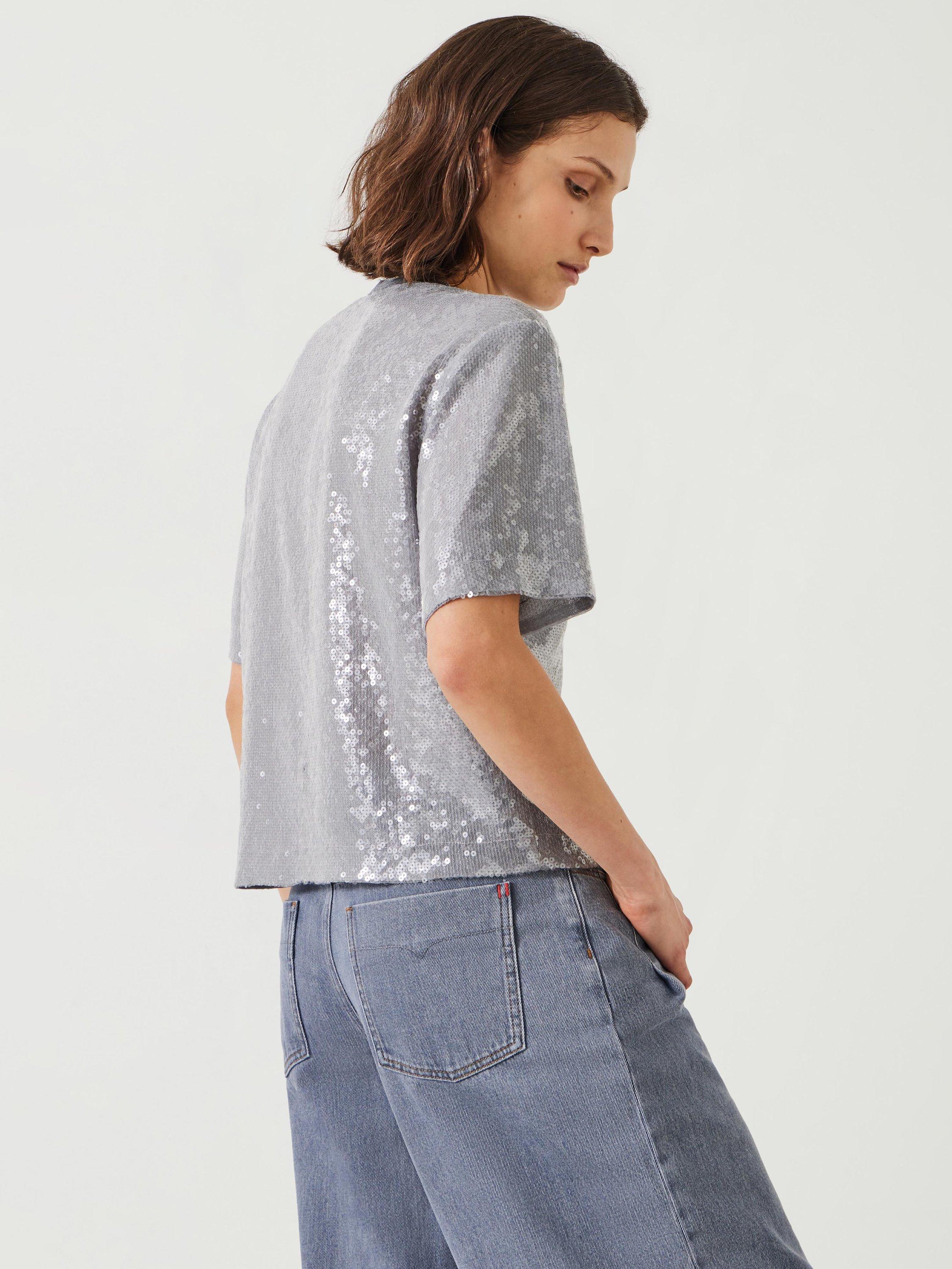 Product image 3 of 5, which shows HUSH Holly Sequin T-Shirt, Grey, XXS